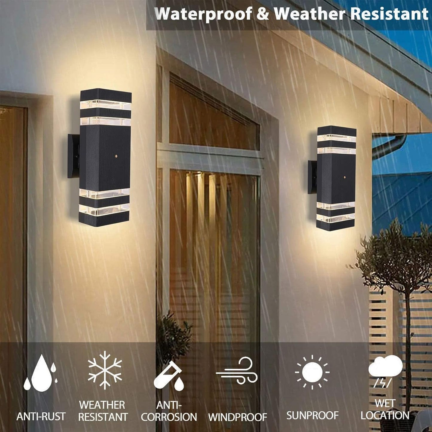 RETRELMP Outdoor Wall Lights with Dusk to Dawn Sensor, Up Down Exterior Lighting Fixtures Wall Mount, LED Square Porch Wall Sconce Black Front Door Wall Lamps for Hallway Patio Garage 3 Pack