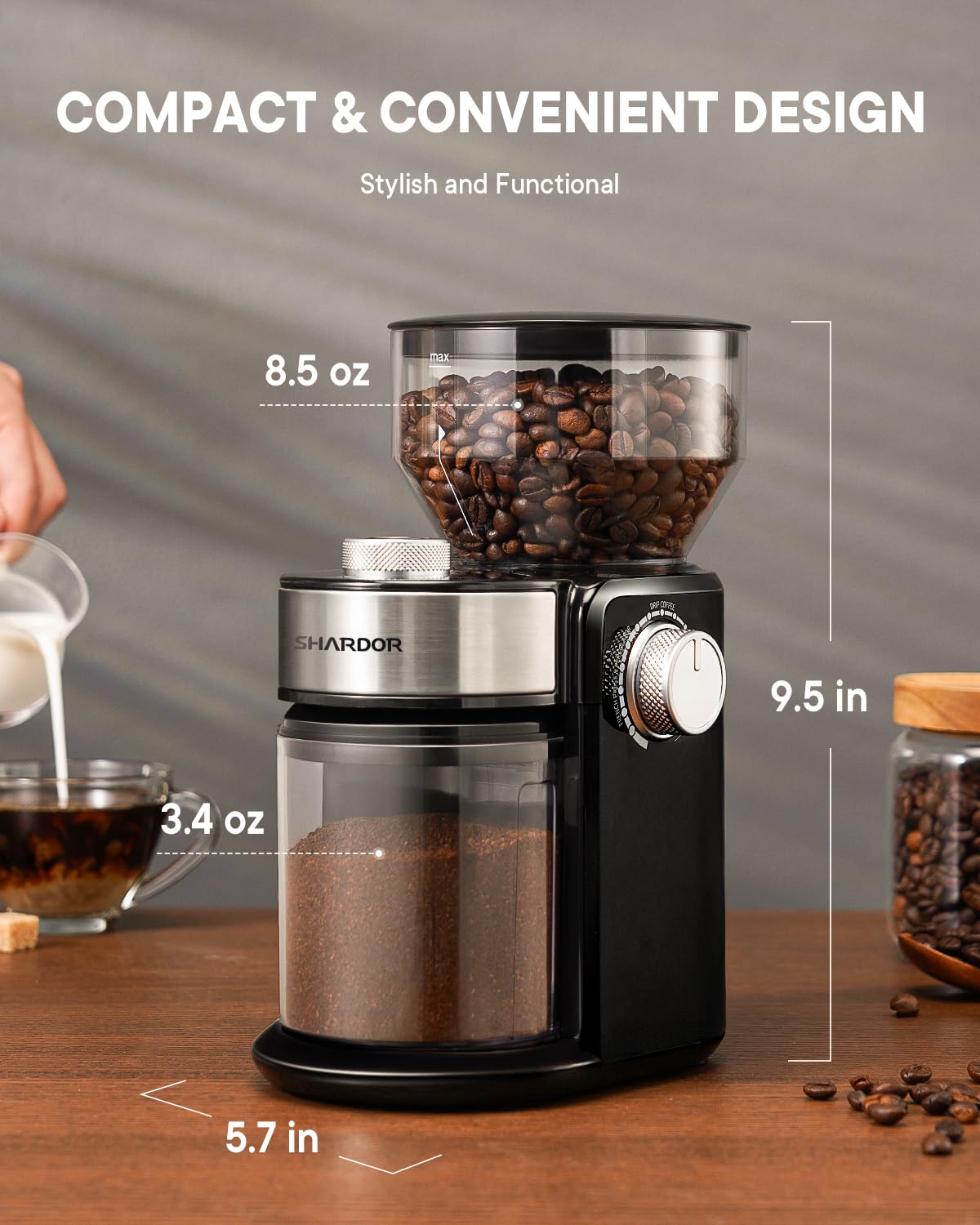 SHARDOR Electric Burr Coffee Grinder, Automatic Coffee Bean Grinder with 16 Precise Grind Setting, Adjustable Flat Burr Mill for French Press, Drip Coffee and Espresso, 2-14 Cup, Black