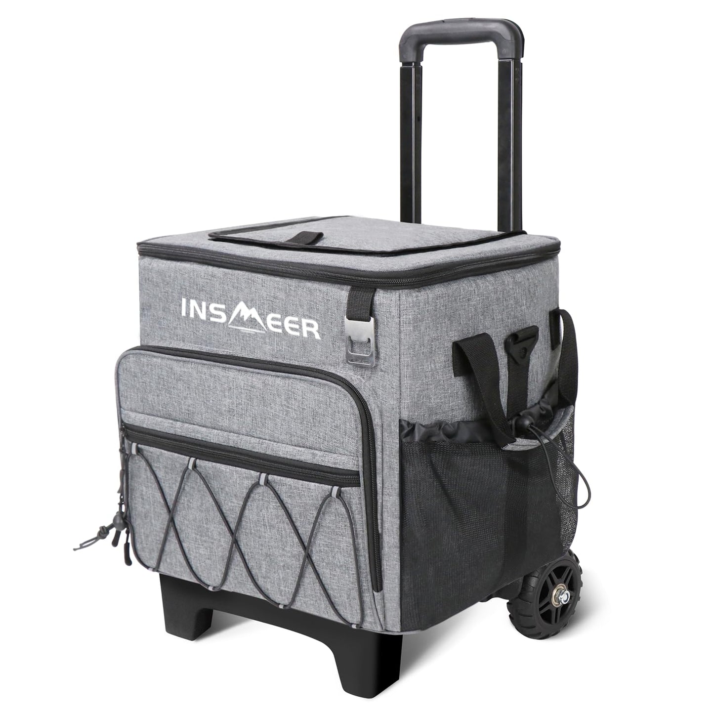 INSMEER 55 Cans/40L Soft Cooler with Wheels - Leakproof/Insulated/Portable Rolling Cooler Bag with All-Terrain Cart, Large Travel Coolers for Beach, Camping, Grocery Shopping