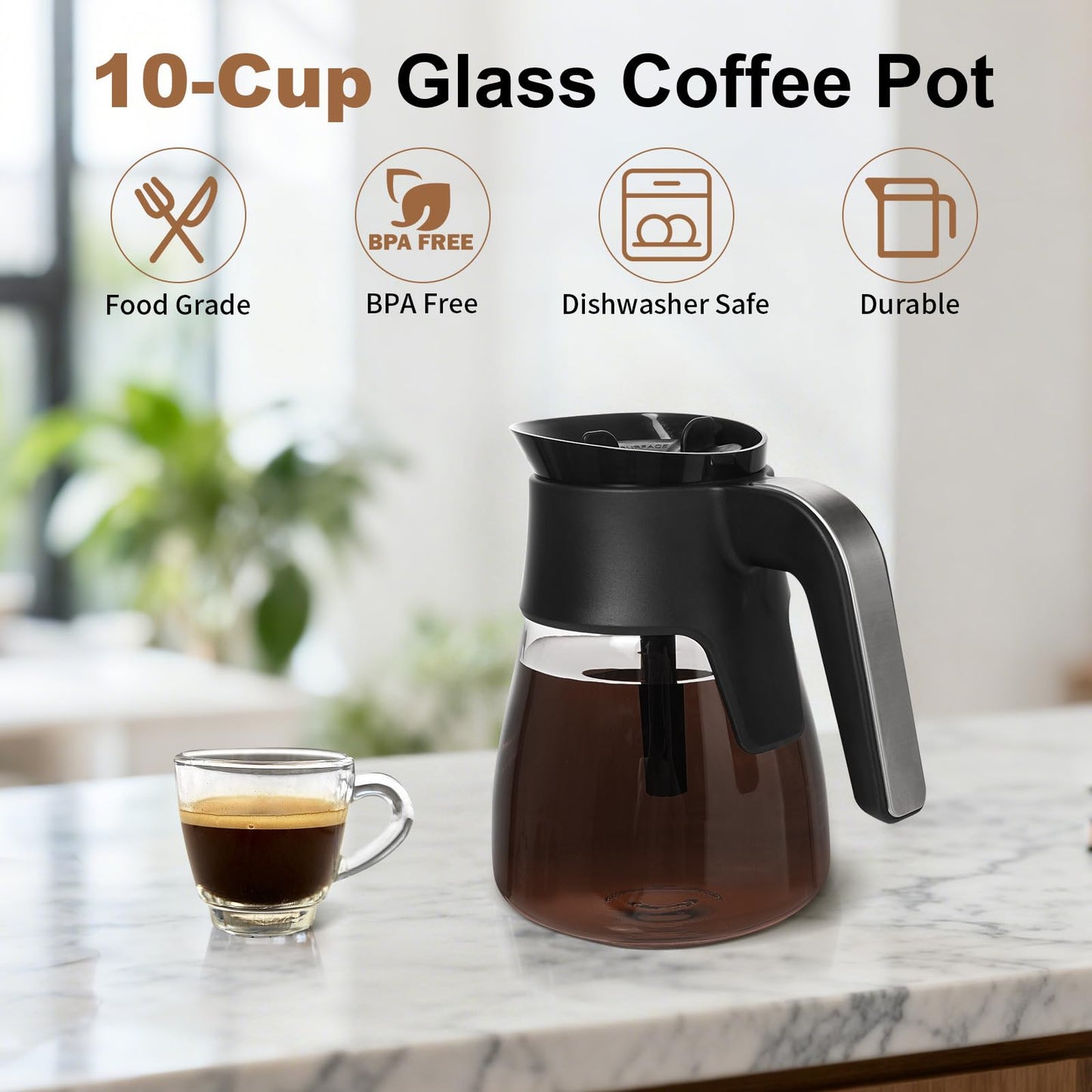 10-Cup Glass Carafe Replacement for Ninja CM401 /CM400/CM300/CM360C/CM371/CP301 Coffee Makers, Ninja Coffee Pot Replacement with Brew-Through Lid