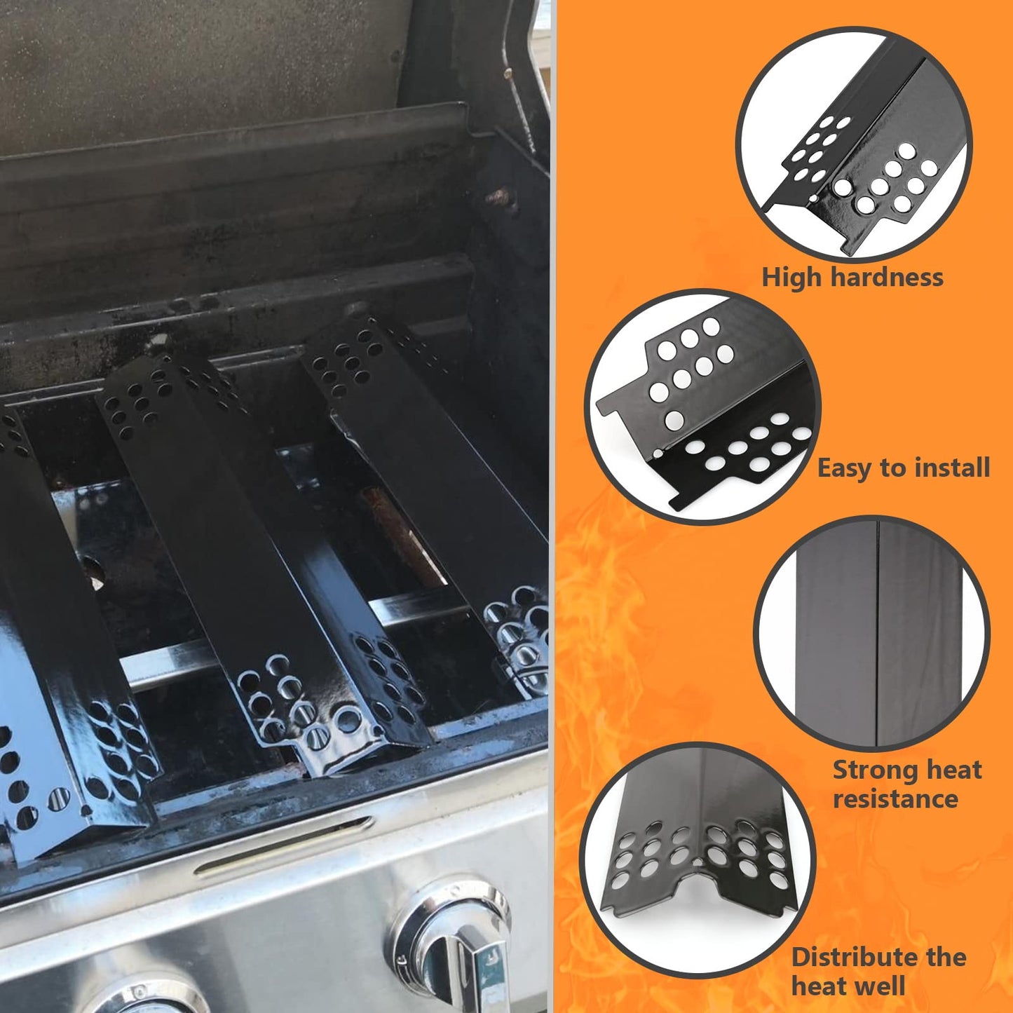 Hisencn BBQ 4Pack Grill Burners4Pack Heat Plate and 3Pack Crossver Tube Replacement Parts For Charbroil 463436215 463436213Thermos 466360113 Gas Gril