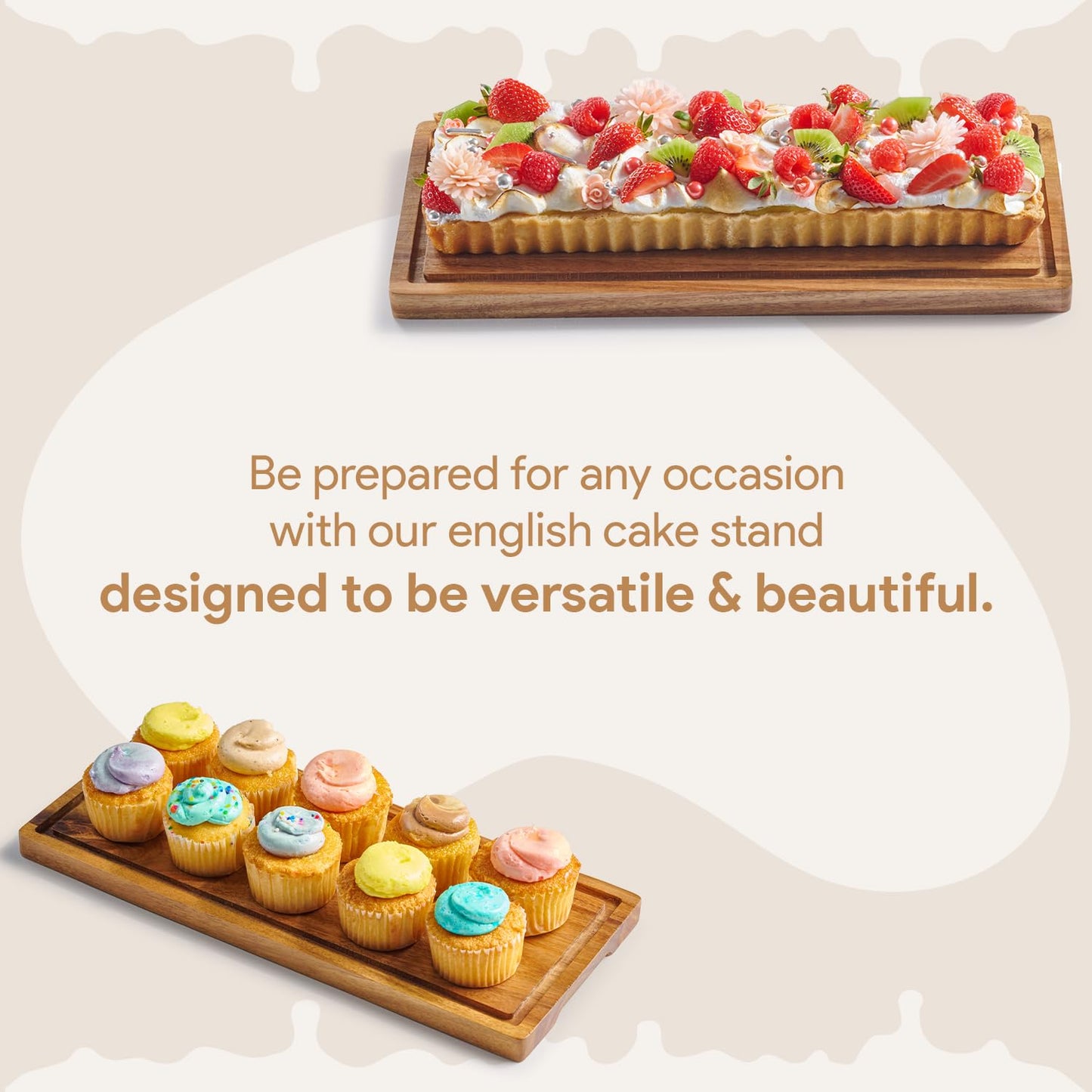 HOMESPHERE Cake Display with Lid – Acacia Wood Dessert Stand & Wooden Charcuterie Board with Lid for Loaf Cakes, Bread, Pastries, Cheese, Large Rectangle Wood Tray Platter & Acrylic Cover, 15 x 6.25”