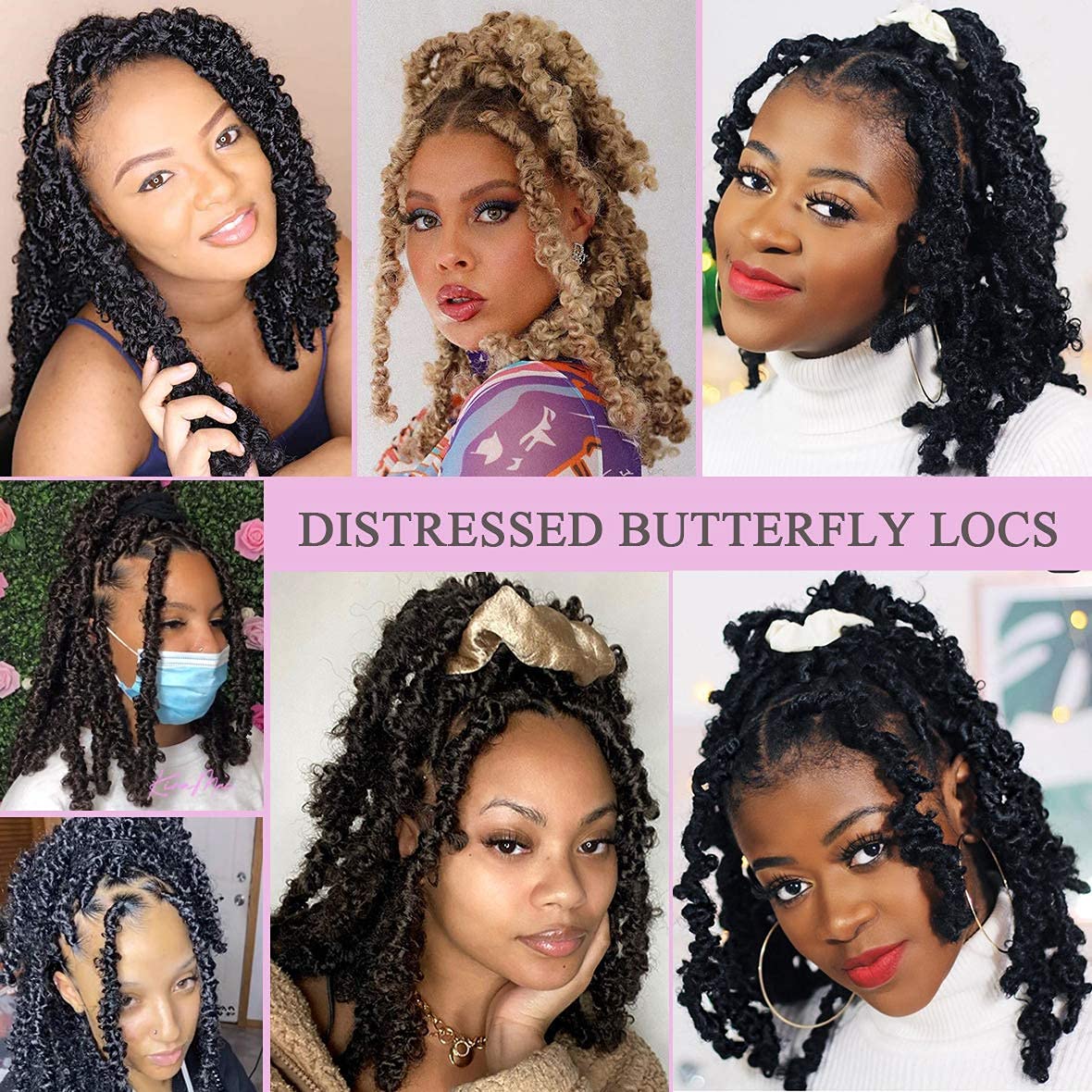 Leeven Butterfly Locs Crochet Hair Short 6 Packs Black Crochet Bob Hair 12 Inch Messy Distressed Faux Locs Crochet Braids Pre-twisted Soft Locs Hair for Women #1B