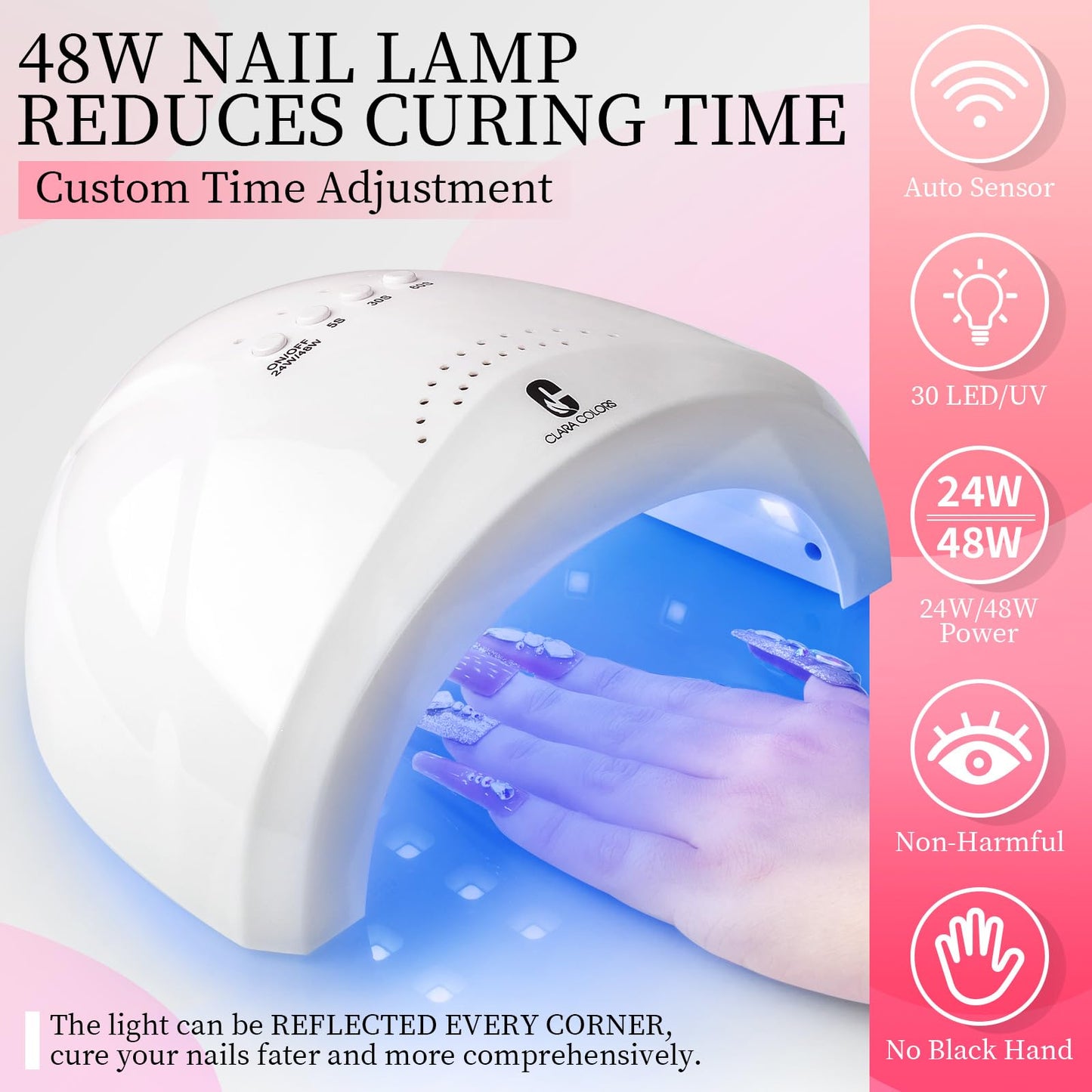 Clara Colors Poly Extension Gel Nail Kit-12 Colors Poly Kit with 48W LED Nail Lamp All In One Poly Nail Gel Starter Kit with Slip Solution and Tools for Nail Art DIY Soak Off UV Salon Home Gift for Women&Girls