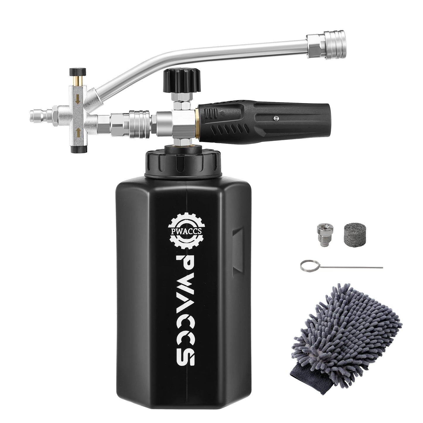 PWACCS Pressure Washer Foam Cannon Dual Connector Accessory, Power Washer Double Tip Attachment for Adjustable Foam Blaster, 1/4" Quick Connect Big Mouth Snow Foam Lance 1.5 L, 3600 PSI