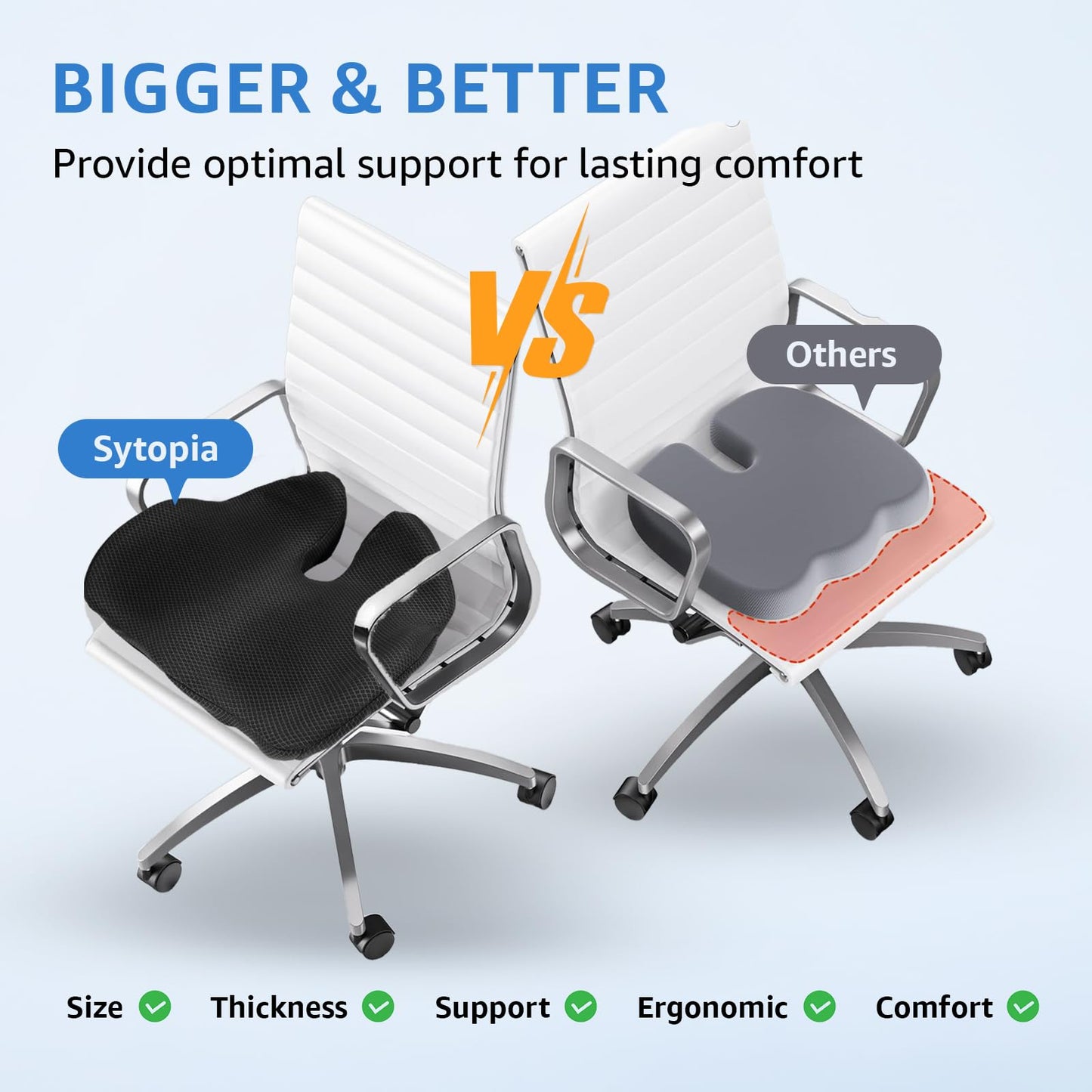 Comfortable Seat Cushions for Office Chairs, Coccyx Cushion for Tailbone Pain Relief - 19" W x 17" Extra Large Ergonomic Memory Foam Chair Seat Cushion with Removable Cover (Black and Extra Cover)