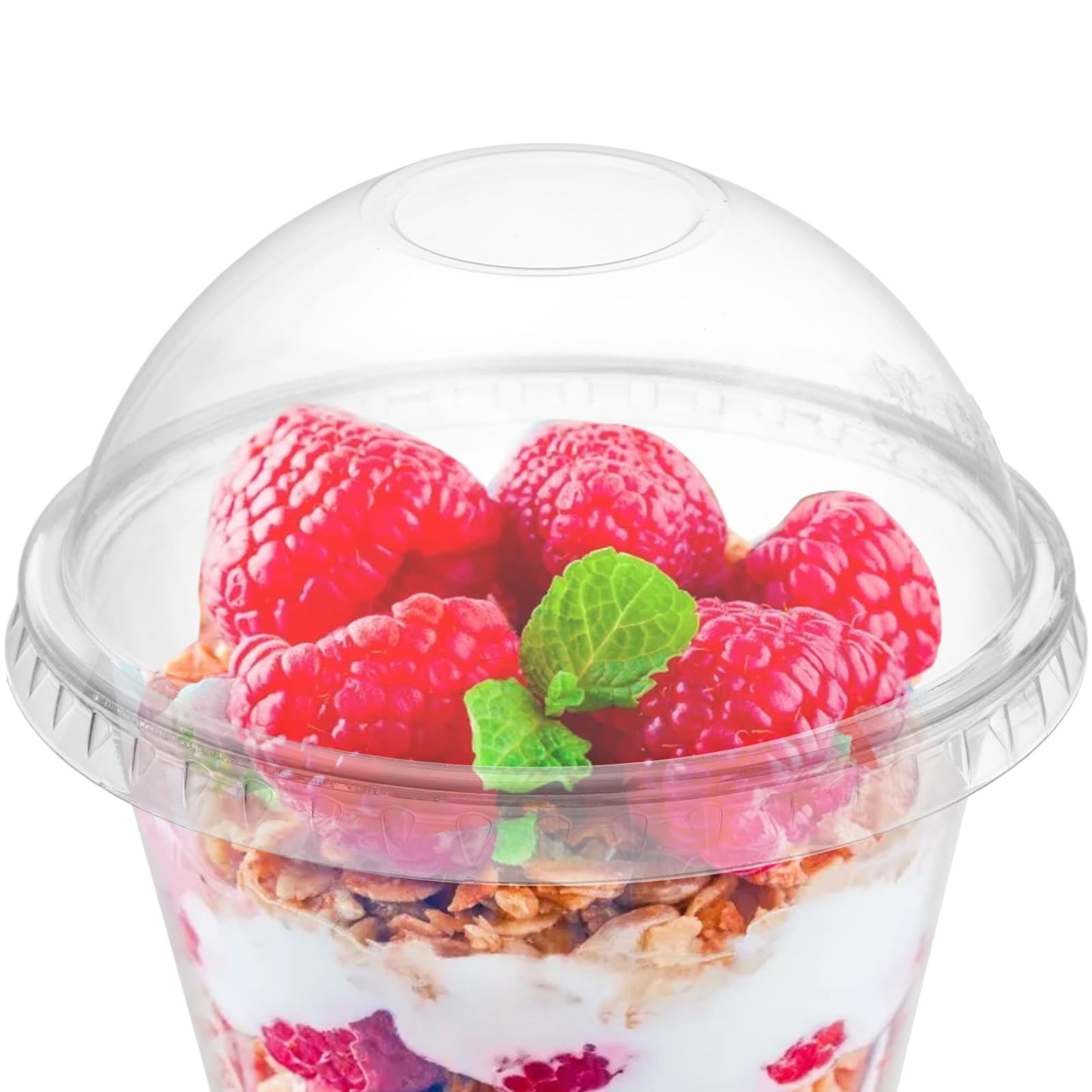 Coloch 100 Pack 9Oz Clear Dessert Plastic Cup with Dome Lid and Spoon, Disposable Crystal Parfait Cup, Fruit Container for Fruit, Puddings, Dessert, Cold Drinks, Ice Cream