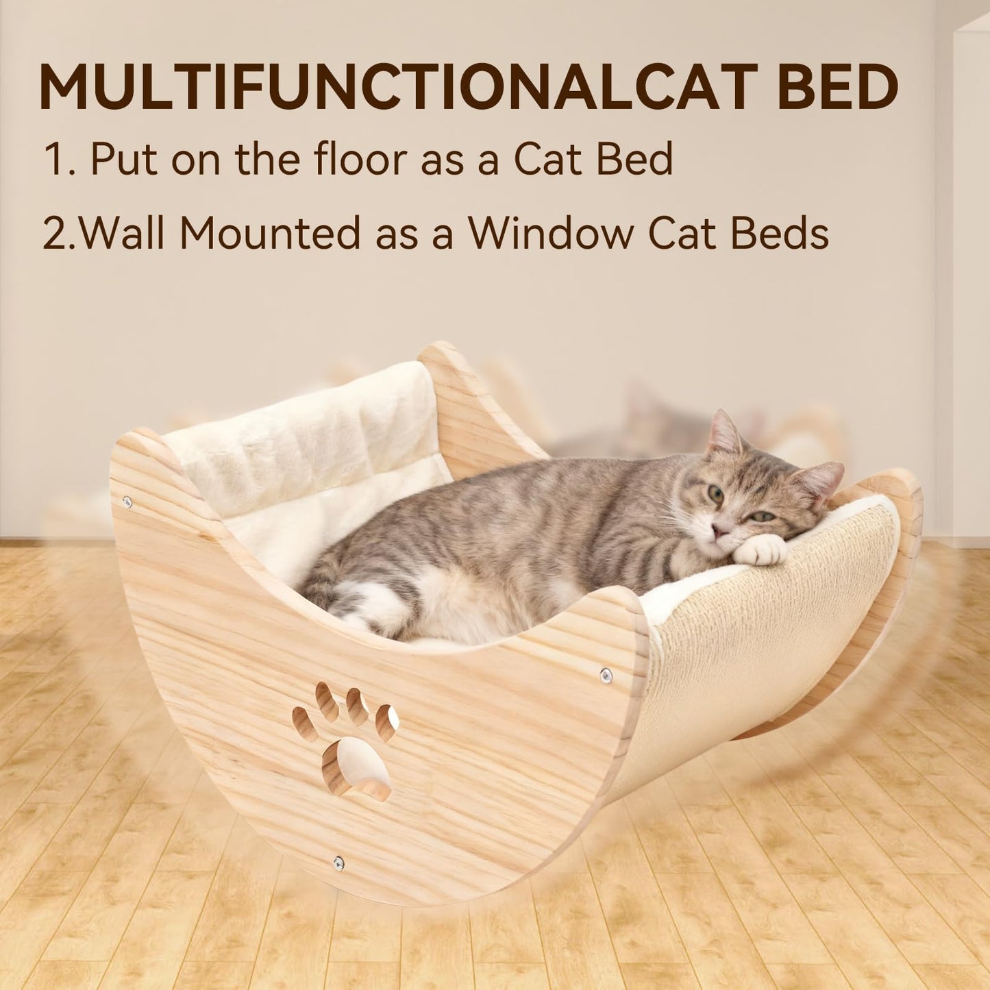Cat Window Perch Cat Window Hammock Bed Wooden Moon Cat Shelves Mounted Strong Suction Cup Shelvesfor Sleep Watch Birds Sunbathing Holds 50 Pounds Comes with Warm Spacious Pet Bed