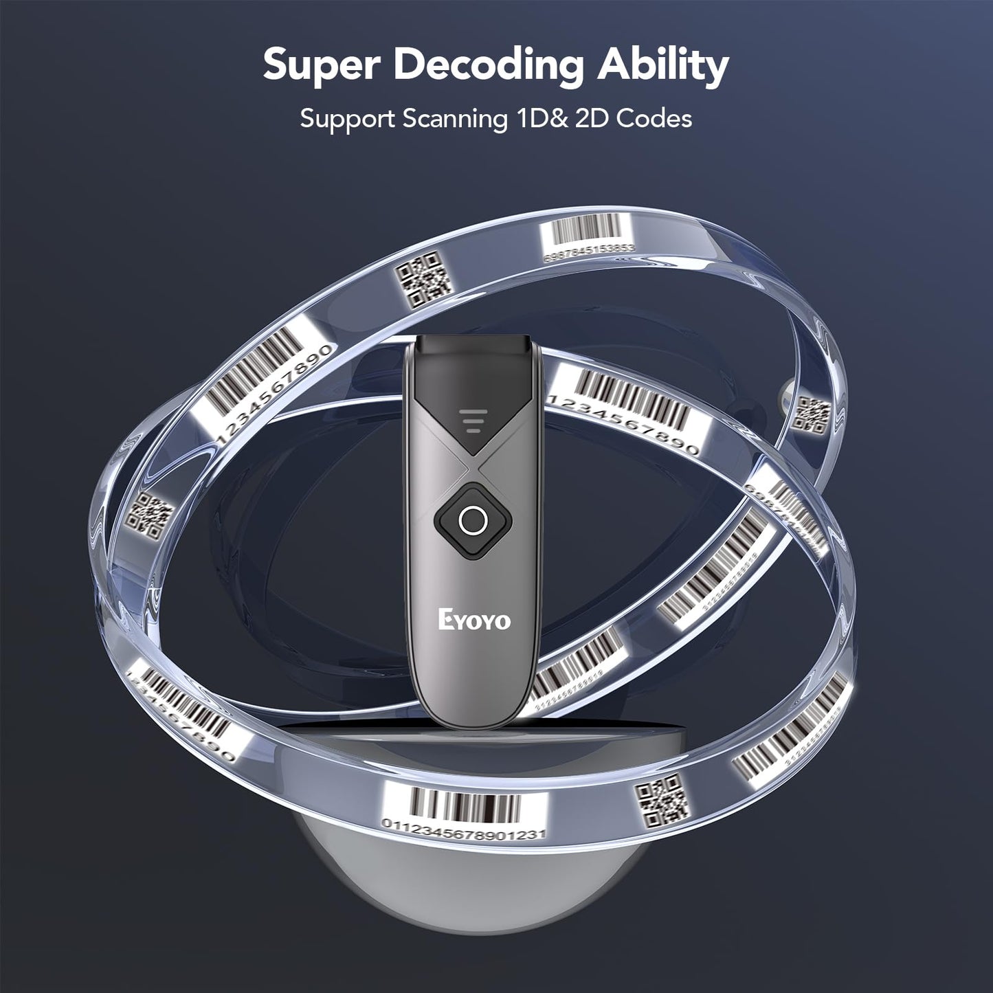Eyoyo Bluetooth 2D&1D Barcode Scanner, Portable Wireless Mini Barcode Reader with 2.4G Wireless/Bluetooth/USB Wired Connection QR Code Scanner Compatible with Pad, Phone, Android, Tablet PC