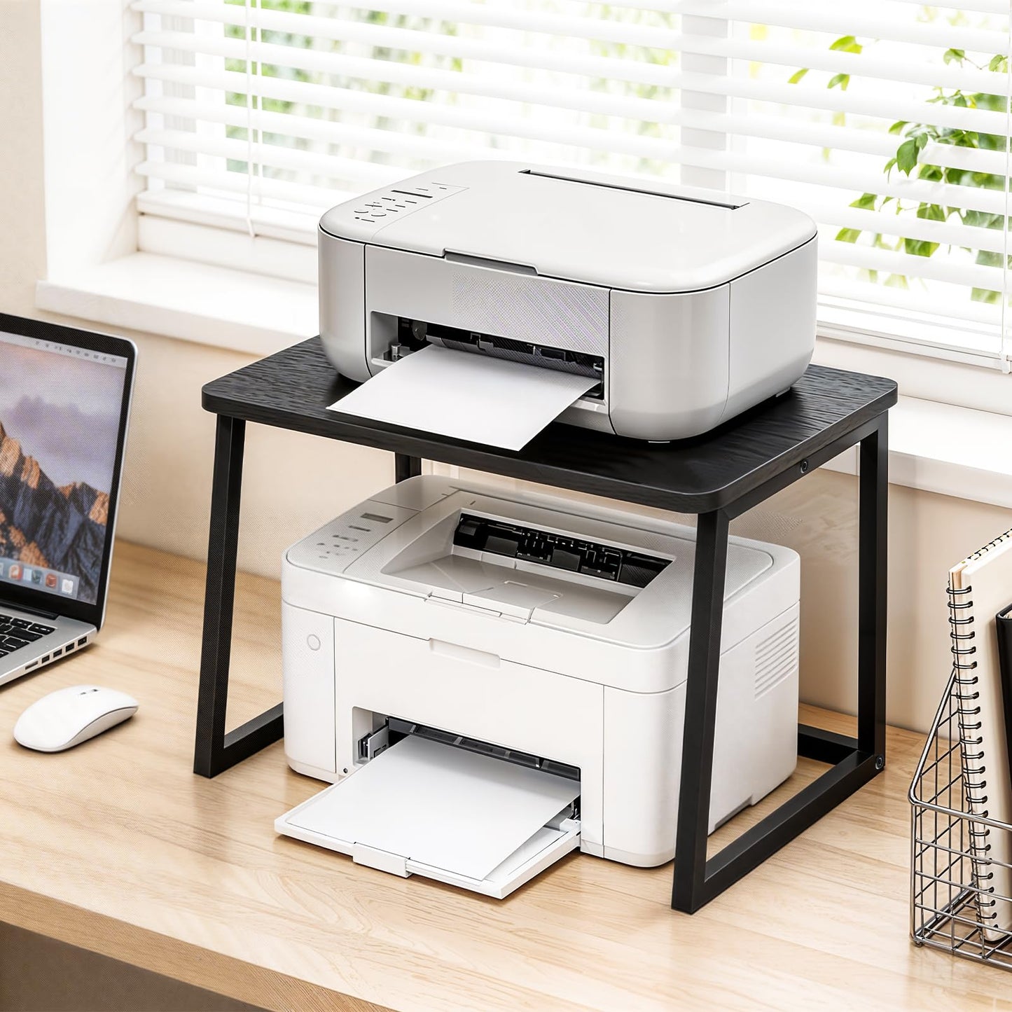 HOOBRO Printer Stand with Storage for Desk, 2-Tier Desktop Printer Shelf, Desk Organizer for Office, Kitchen, Living Room, Black BB16PS01