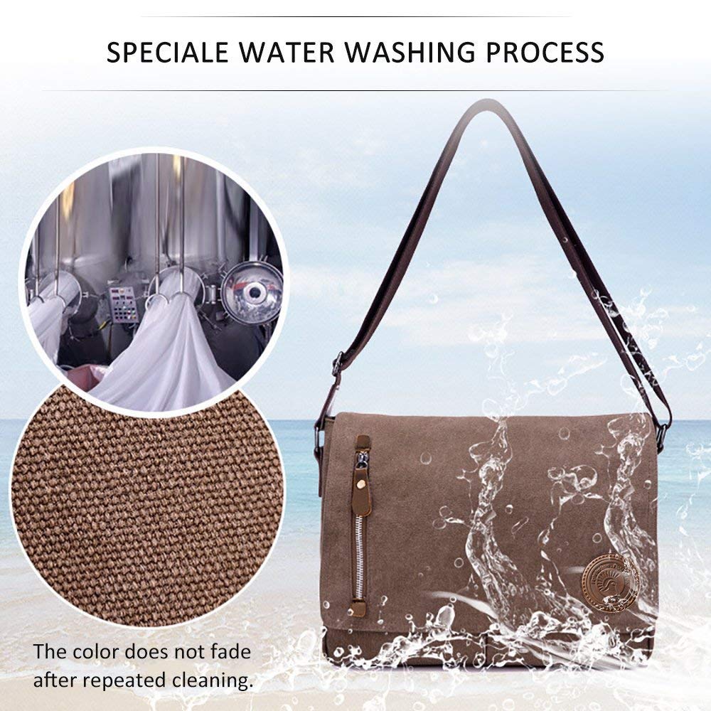 AUGUR Messenger Bag Canvas Casual Shoulder Sling Bag Satchel Messenger Bag for Men Women Work Office Laptop Bag - Coffee