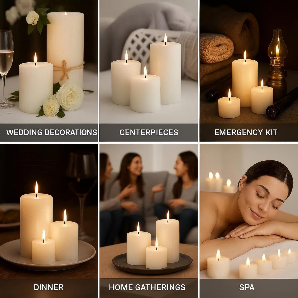 Aurestan 12 Pack Unscented Pillar Candles, 2x4 Inch Classic Ivory White, 30-Hour Burning Smokeless Candles for Wedding Decorations, Centerpieces, Emergency Kit, Dinner, Home Gatherings & SPA