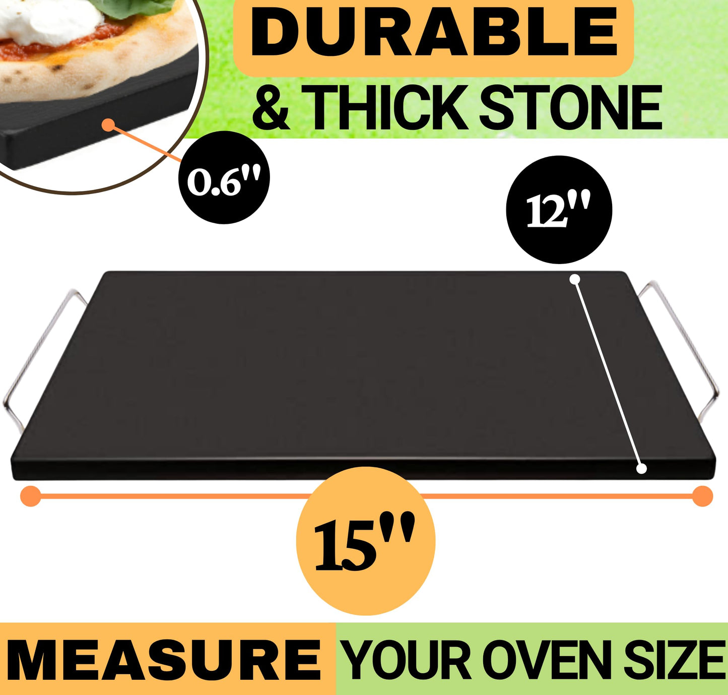 Non-Stick Easy Clean Pizza Stone - 15 inch Pizza Stones for Oven and BBQ - 5PCS Pizza Making Accessories, Ceramic Grill Stone with Handles, Wooden Pizza Peel, Pizza Cutter, Dough Tool - Pierre a Pizza