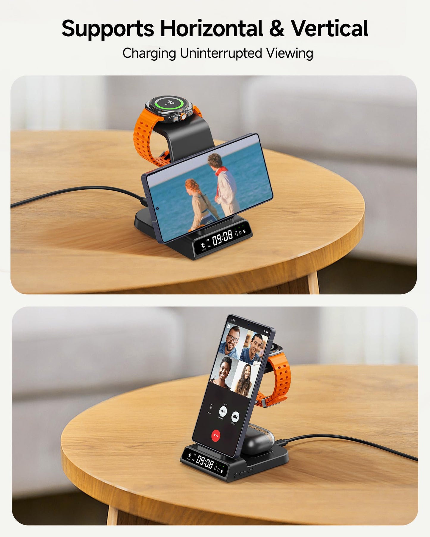 Wireless Charger for Samsung Devices, Wireless Charging Station for Galaxy S25 Ultra/S25+/S25/Z Fold 7/Z Flip 7/S24 Ultra/S23/S22, for Galaxy Watch 8 Classic/8/7/Ultra/6/5 Pro/5/4, Galaxy Buds3 Pro