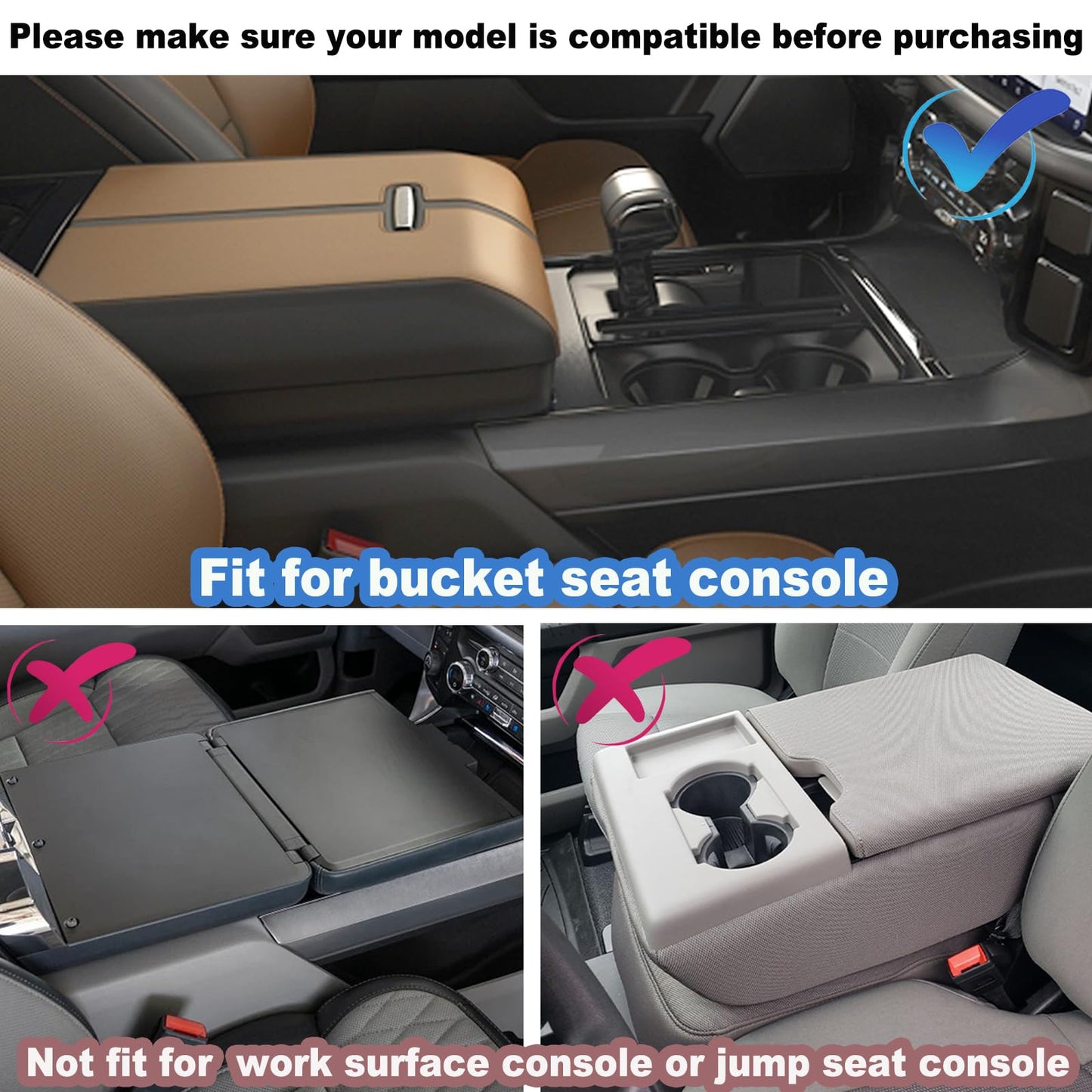PIMCAR Center Console Cover for 2021-2026 Ford F150 PU Leather Armrest Cushion Protector Interior Accessories (Only fit for Full Bucket Seat)