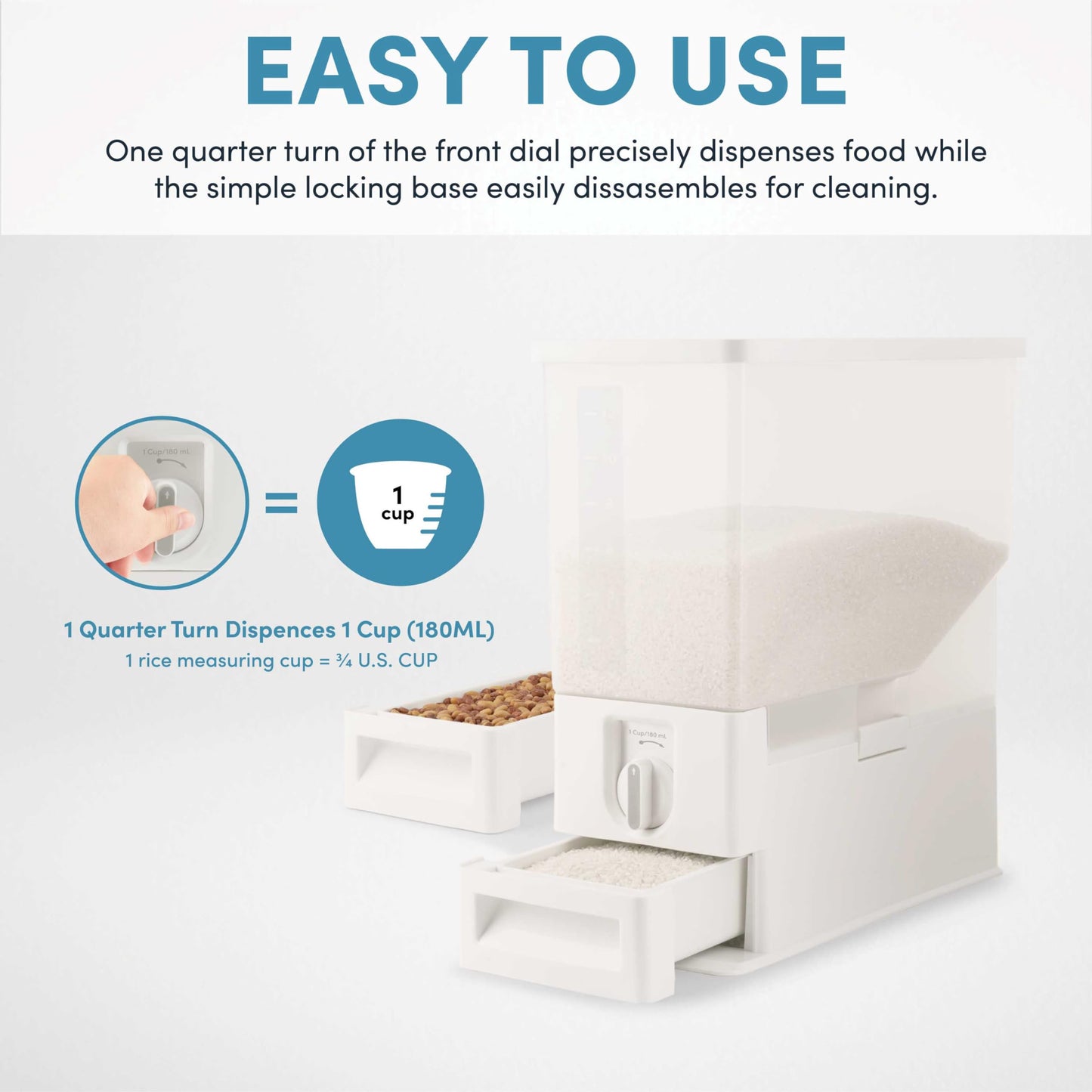 Aroma Housewares 33 lbs Rice & Bean Dispenser, Dry Food Storage Bin (ARD-133), White