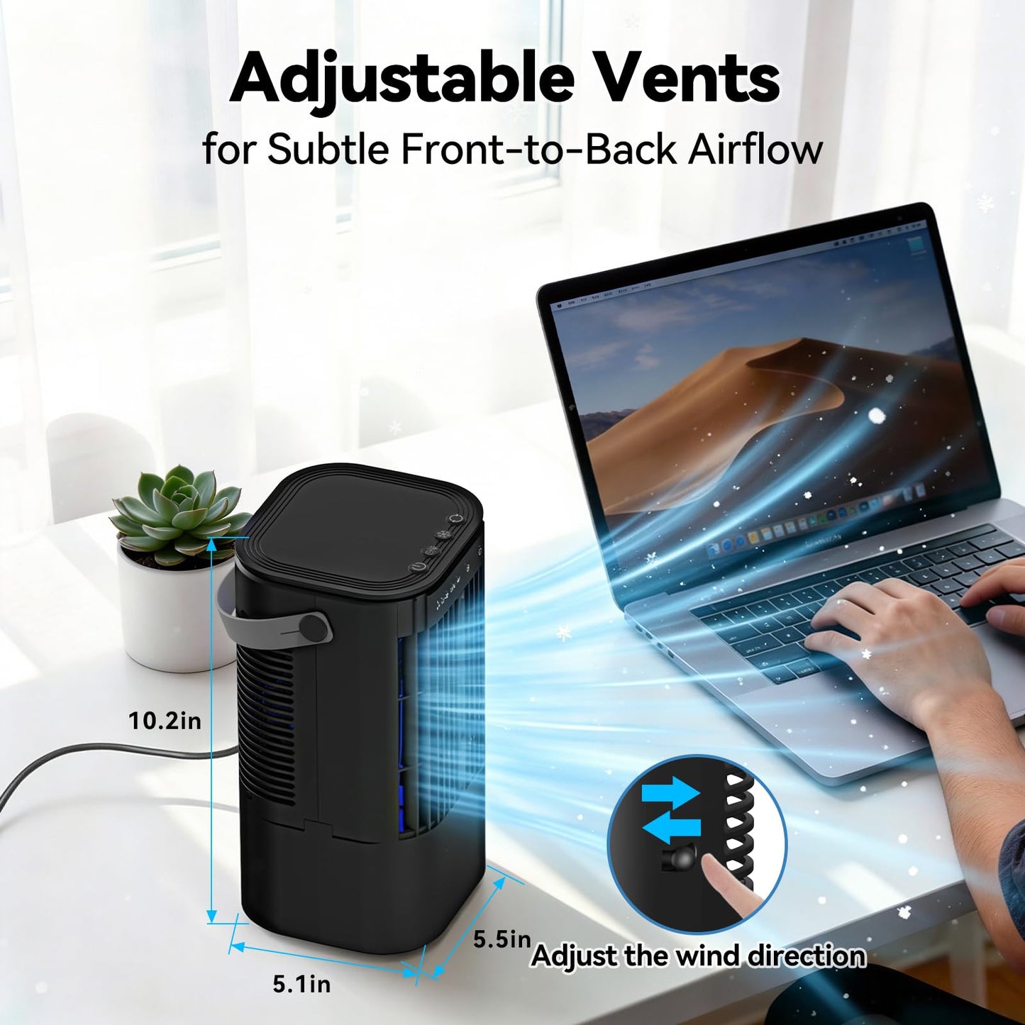 Portable Air Conditioner, 4-in-1 Mini Small Air Conditioner Evaporative Air Cooler Fan with 1000ml Water Tank, 3 Speeds & 7 LED Lights, Personal Mini AC with Timer for Bedroom, Desktop, Home, Office