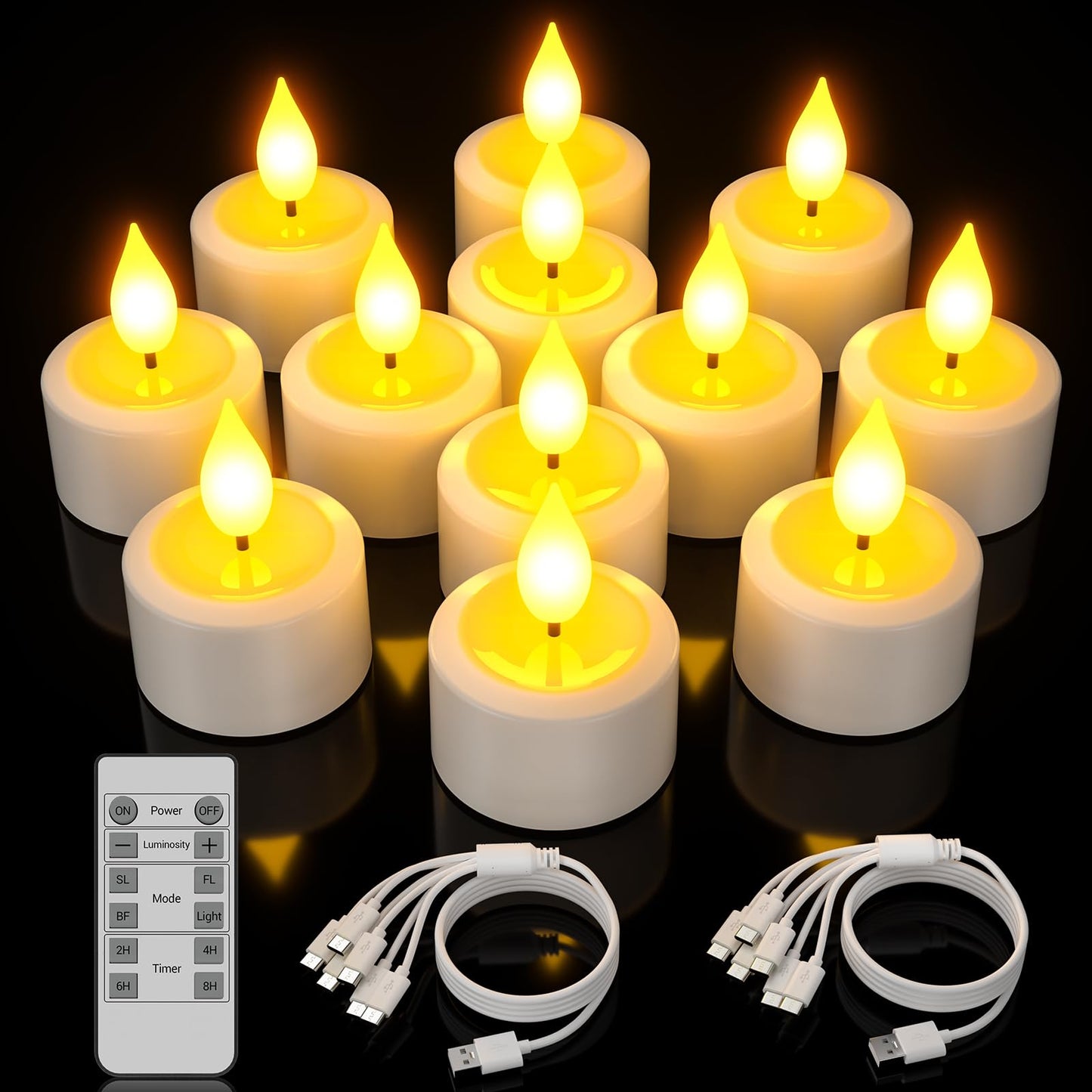 Yme Rechargeable Flameless Candles with Remote, 12 Packs Battery Operated Fake LED Tea Lights Candles Flickering Gift Set for Birthday Halloween Christmas Table Party Decorations Home Indoor Decor