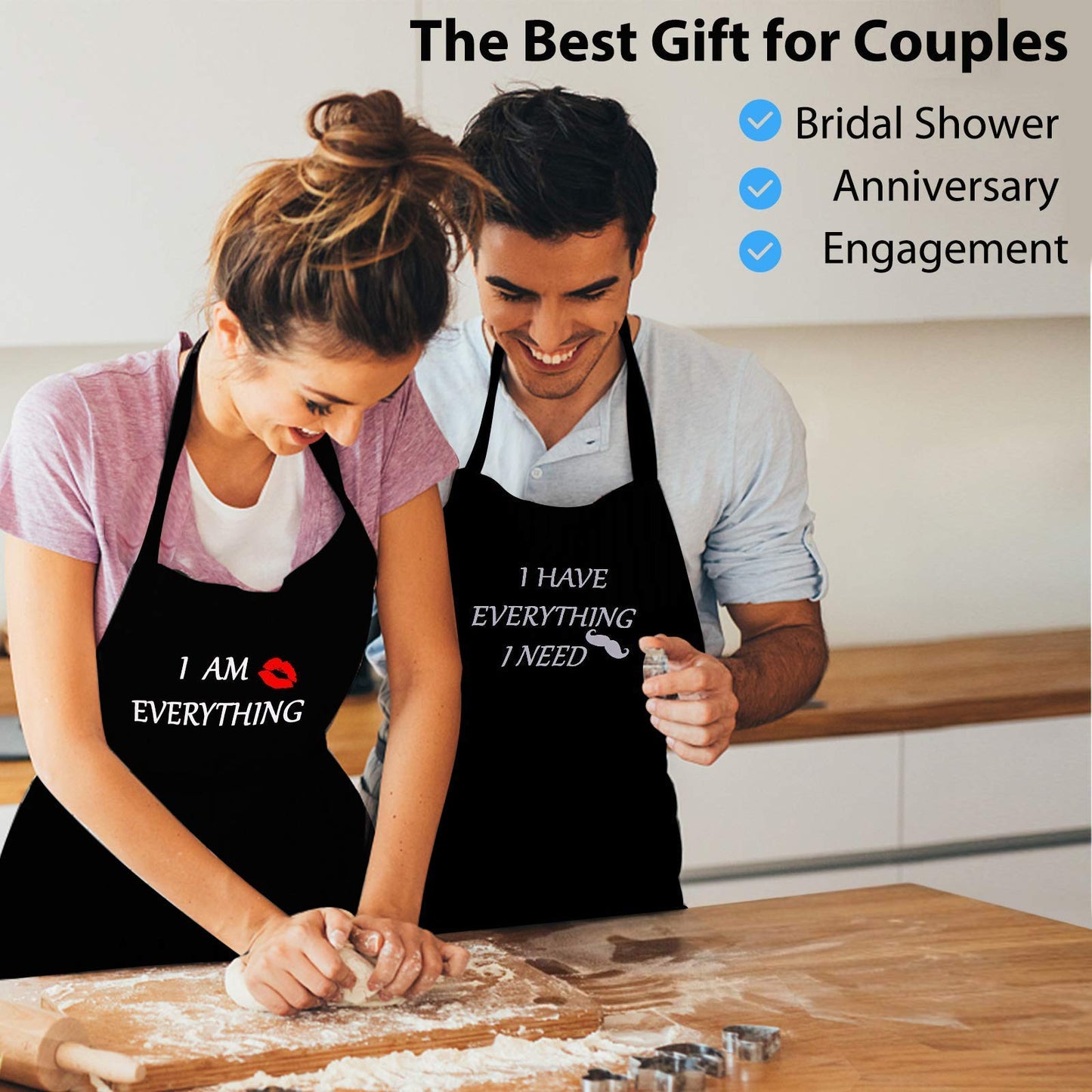 YIKA Apron Couples: Waterproof Aprons for Women Men, Black, 2 Pockets, Adjustable Neck Strap, Perfect for Couples Gifts