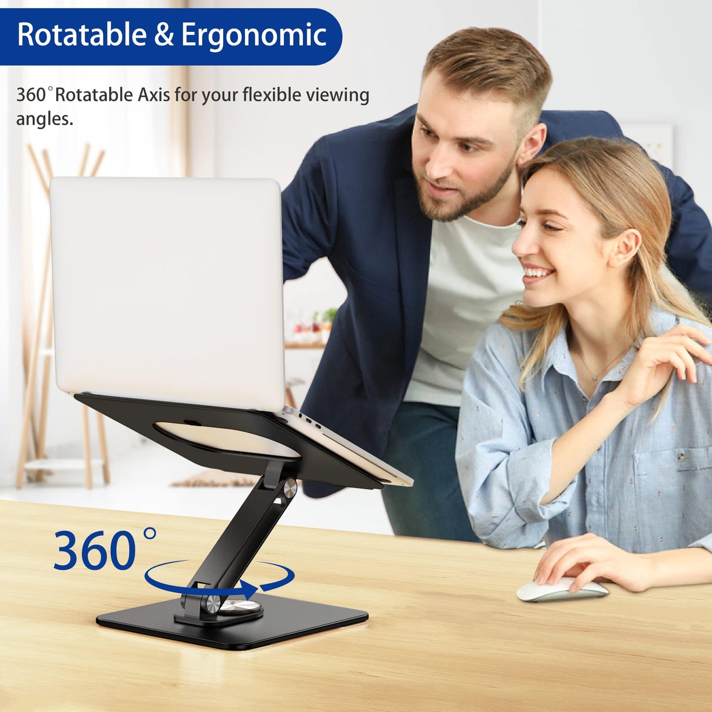 BESIGN LSX7 Laptop Stand with 360° Rotating Base, Ergonomic Adjustable Notebook Stand, Riser Holder Computer Stand Compatible with Air, Pro, Dell, HP, Lenovo More 10-15.6" Laptops, Lapdesk, Black