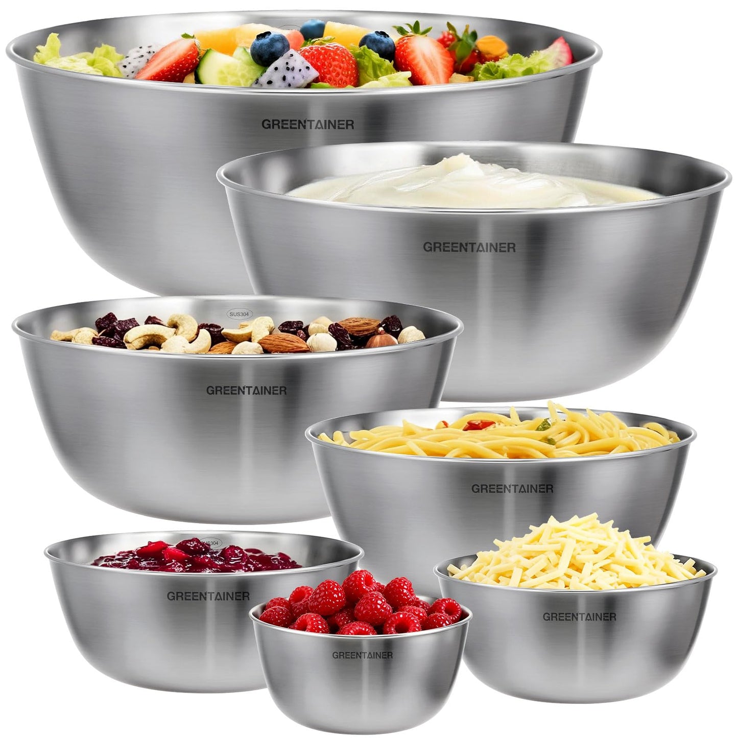 7-Piece Stainless Steel Mixing Bowls Set for Kitchen, Nesting Bowls for Mixing, Baking, Prepping, Cooking and Serving Food, Metal Mixing Bowls Dishwasher Safe (7)