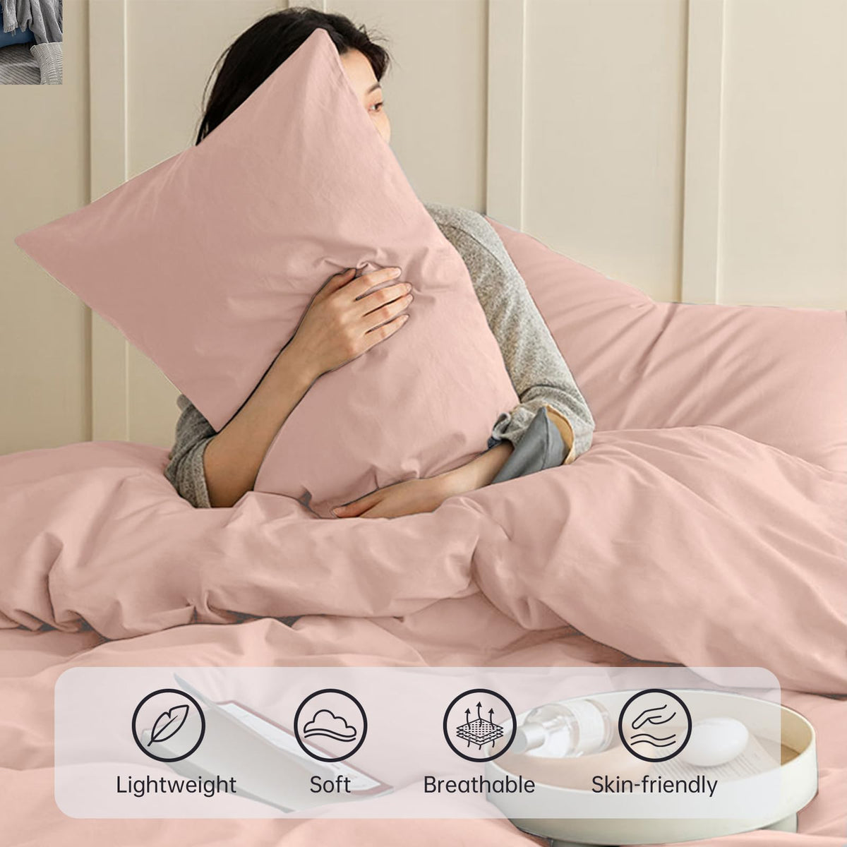 Sasttie Duvet Cover Queen, 3-Piece Ultra Soft Double Brushed Bedding Sets for All Season Use, Includes 1 Duvet Cover 90x90 Inches, 2 Envelope Pillowcases 20x30 Inches, Rose Gold