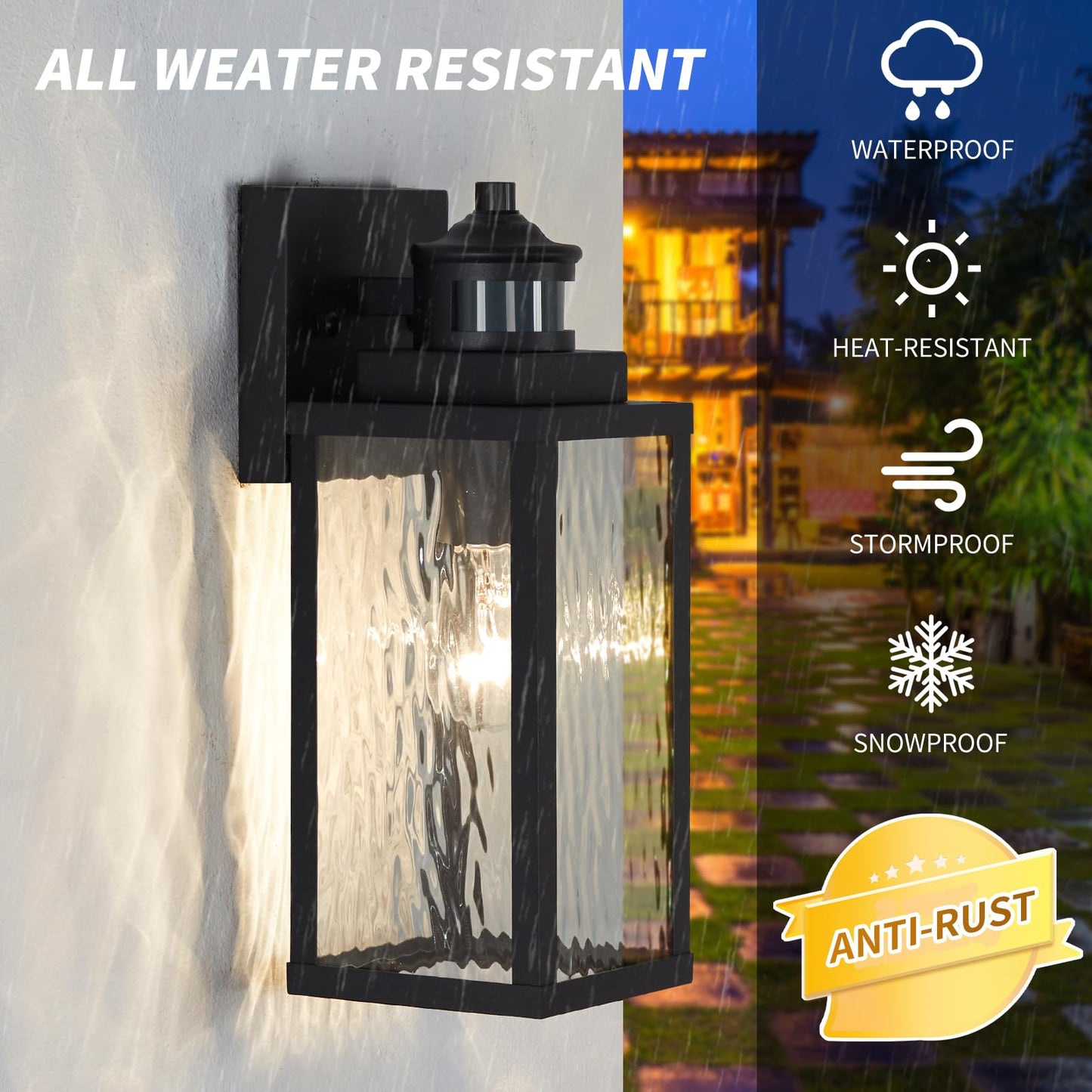 MDENLT 2 Pack Motion Sensor Outdoor Wall Lights,Updated Dusk to Dawn Outdoor Lighting, Exterior Light Fixtures Wall Mount,Waterproof Porch Light Outside Lights for House