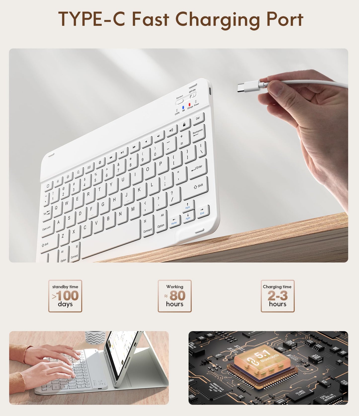 CHESONA Keyboard Case for iPad (A16) 11th 2025/10th Generation 10.9-inch 2022, Magnetic Detachable Wireless Keyboard, Stand Folio Keyboard Cover with Pencil Holder, Thin & Light, White