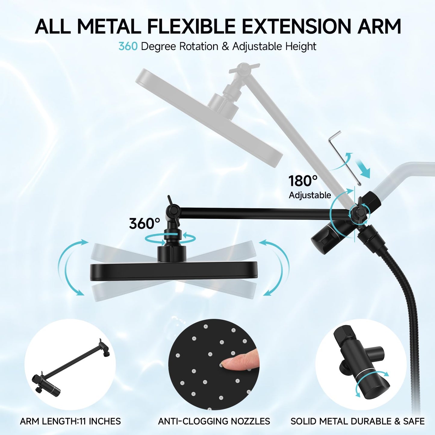 High Pressure Rain Shower Head with Handheld Spray Combo Set, Adjustable 12" Rainfall Dual Shower Head, Double&Tandem Shower Head, Waterfall Showerhead Bathroom -Matte Black