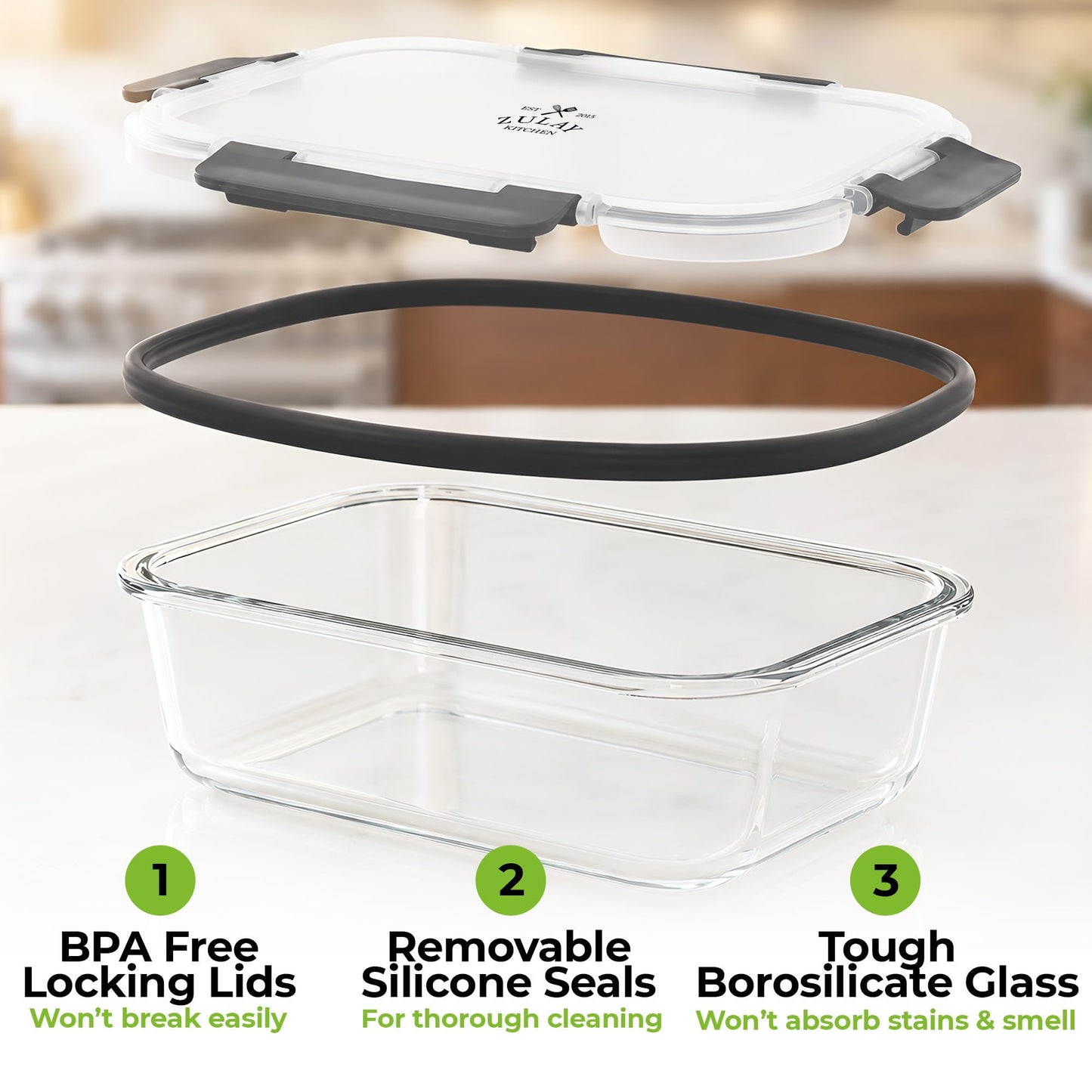 Zulay Kitchen 5 Pack Glass Food Storage Containers with Lids - 36 oz Thick & Durable Glass Meal Prep Containers - Airtight Storage Containers with Lids - Leak-Proof Reusable Meal Prep Containers