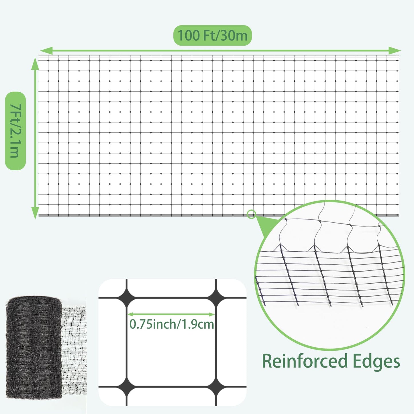 2pcs Bird Netting for Garden 7 x 100 Feet, Black Garden Protection Netting Heavy Duty Wire Mesh Net Barrier, Protect Plants Fruits Trees from Rodents Birds Deer Poultry Reusable Animal Fencing, Black