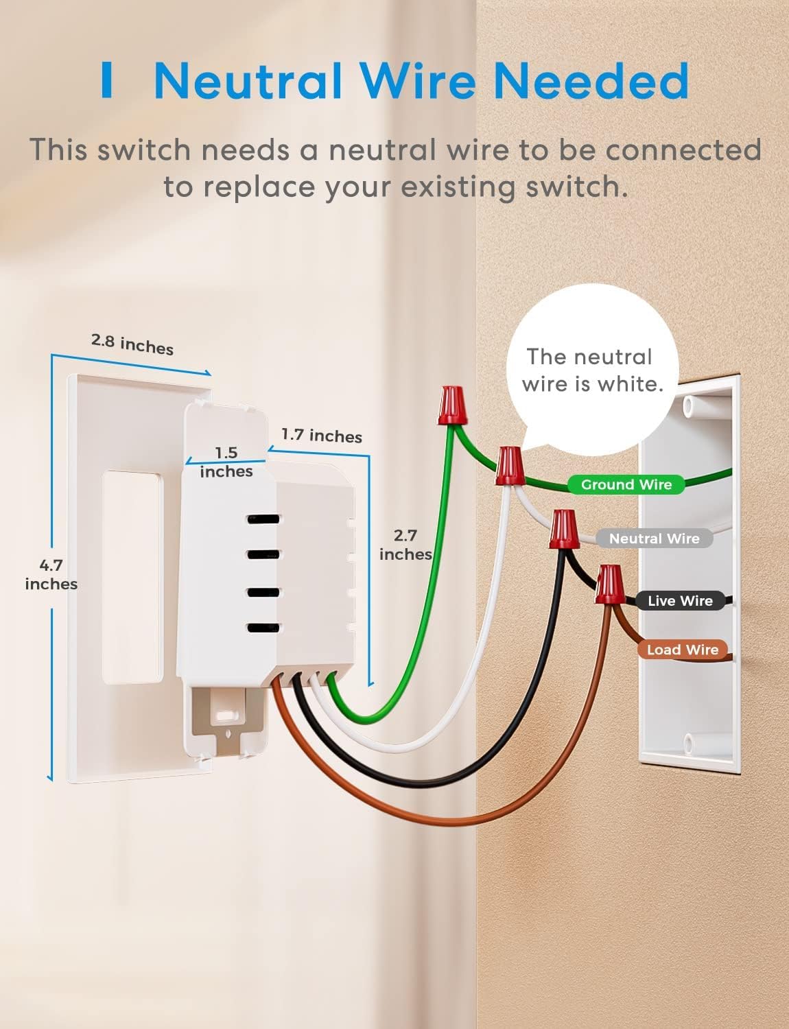 meross Smart Single Pole Light Switch, Neutral Wire Required, Compatible with Apple HomeKit, Alexa, Google Home, and SmartThings, 2.4GHz WiFi, App Remote and Voice Control, No Hub Required, 2 Pack