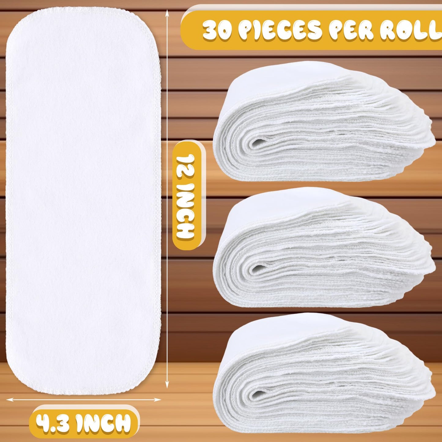 FuWeave 30 Pack Reusable Toilet Paper Towels No Tear Bidet Towels Washable Toilet Paper Bulk Paperless Rolls Cotton Treadmill Family Cloth Wipes (White)