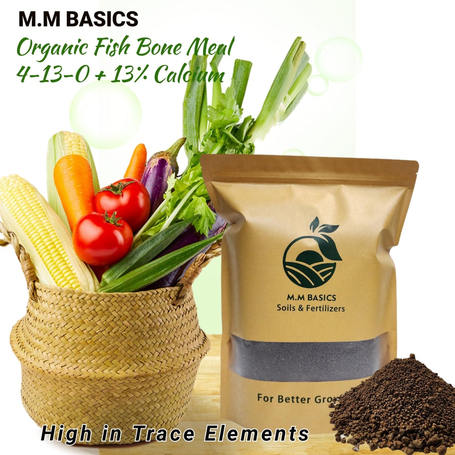 (5 LB) Organic Fish Bone Meal 4-13-0 + 13% Calcium, High in Trace Elements, Beneficial for Roots, Buds, Blooms, All Stages of Growth (Fish Bone Meal 5 LB)