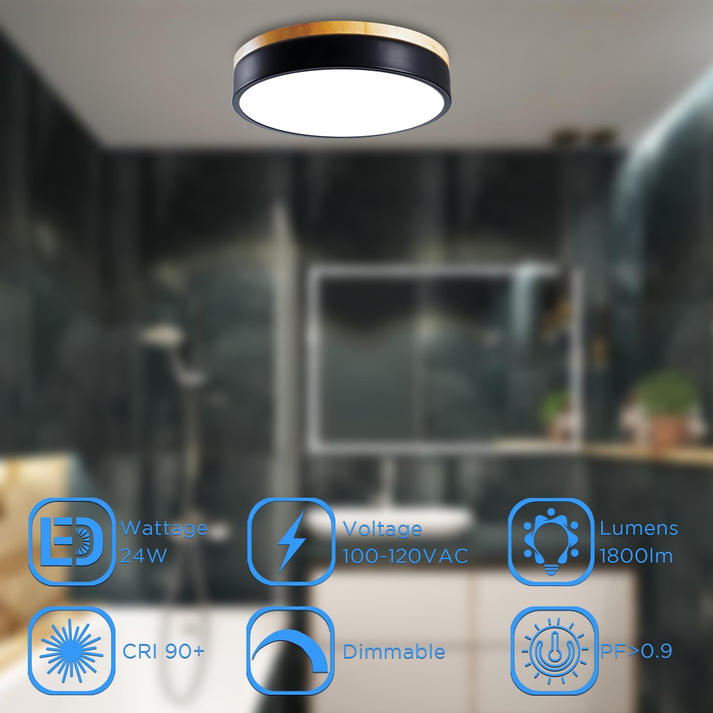 Geperll 12Inch Dimmable Wood LED Ceiling Light, 3000-6000K Tunable,Flush Mount Close to Ceiling Lighting 24W, Modern Fixture for Kitchen, Bedroom, Hallway