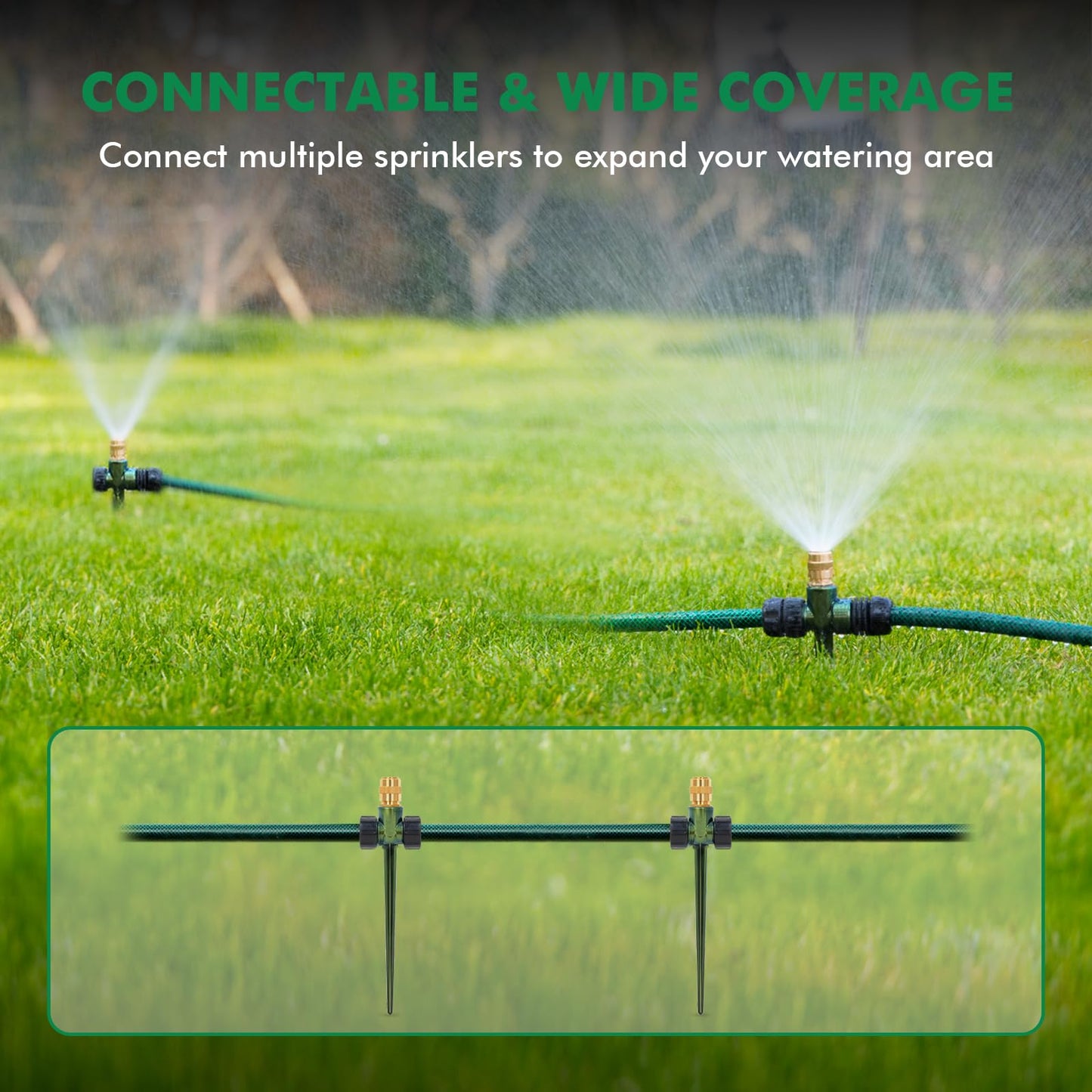 RESTMO 3 Pack Heavy-Duty Full-Metal Lawn Sprinkler for Yard with Durable Brass Nozzle, Premium Spike Base, 360° Large Area Coverage Lawn Sprinkler for Patio and Garden Irrigation