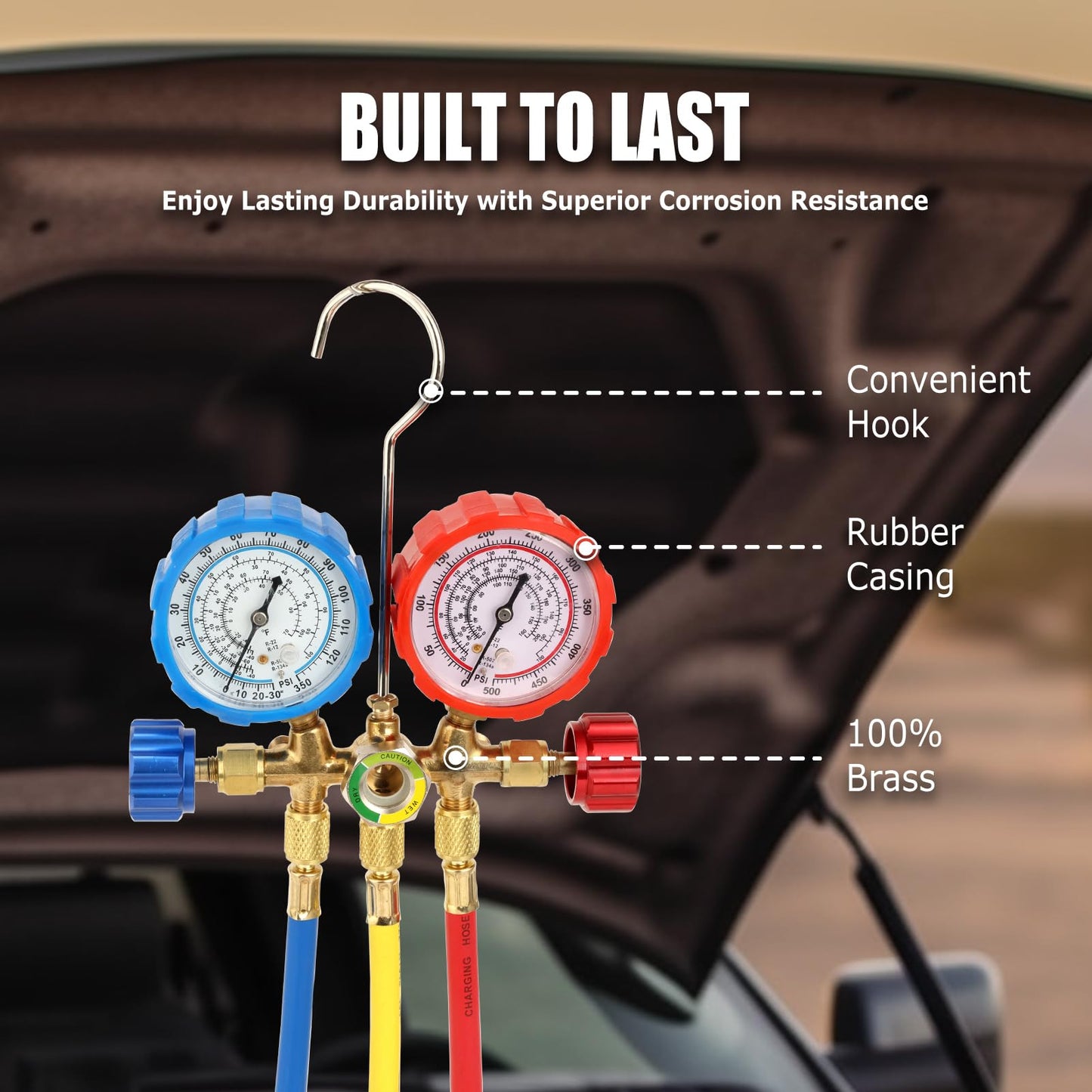 AURELIO TECH 3 Way AC Manifold Gauge Set, Fits for R134A R12 R22 and R502 Refrigerants, with 5FT Hose, Acme Tank Adapters, Quick Couplers and Can Tap (2022 Upgrade Version)