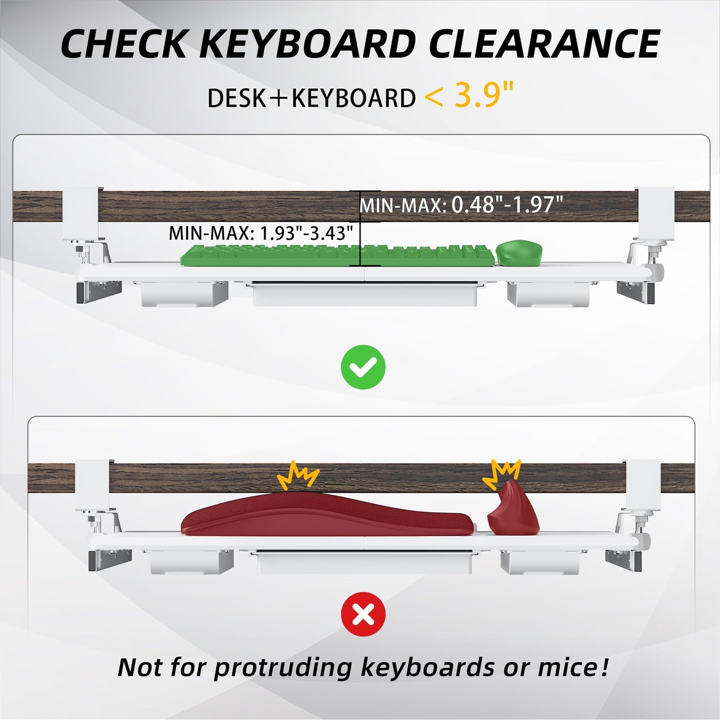 ETHU Keyboard Tray for Corner Desk - Under Desk Keyboard Shelf with C-Clamp, 26.8" x 11.8" Keyboard Tray with Soft-Close Sliding for L-Shaped Desks up to 1.57" Thick, White