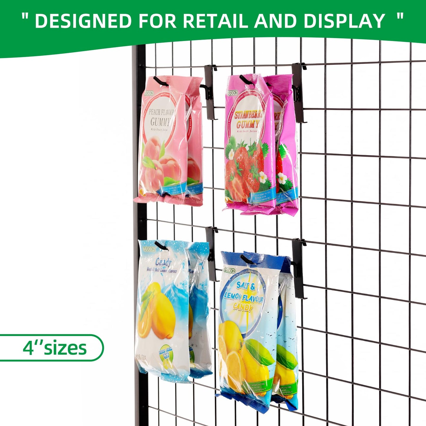 PYBTOOL 4 Inch Gridwall Hooks, Grid Panel Hanging Hooks for Retail, Home, and Workspace Organization, Displays, and Storage Solutions(40Pack,Black)