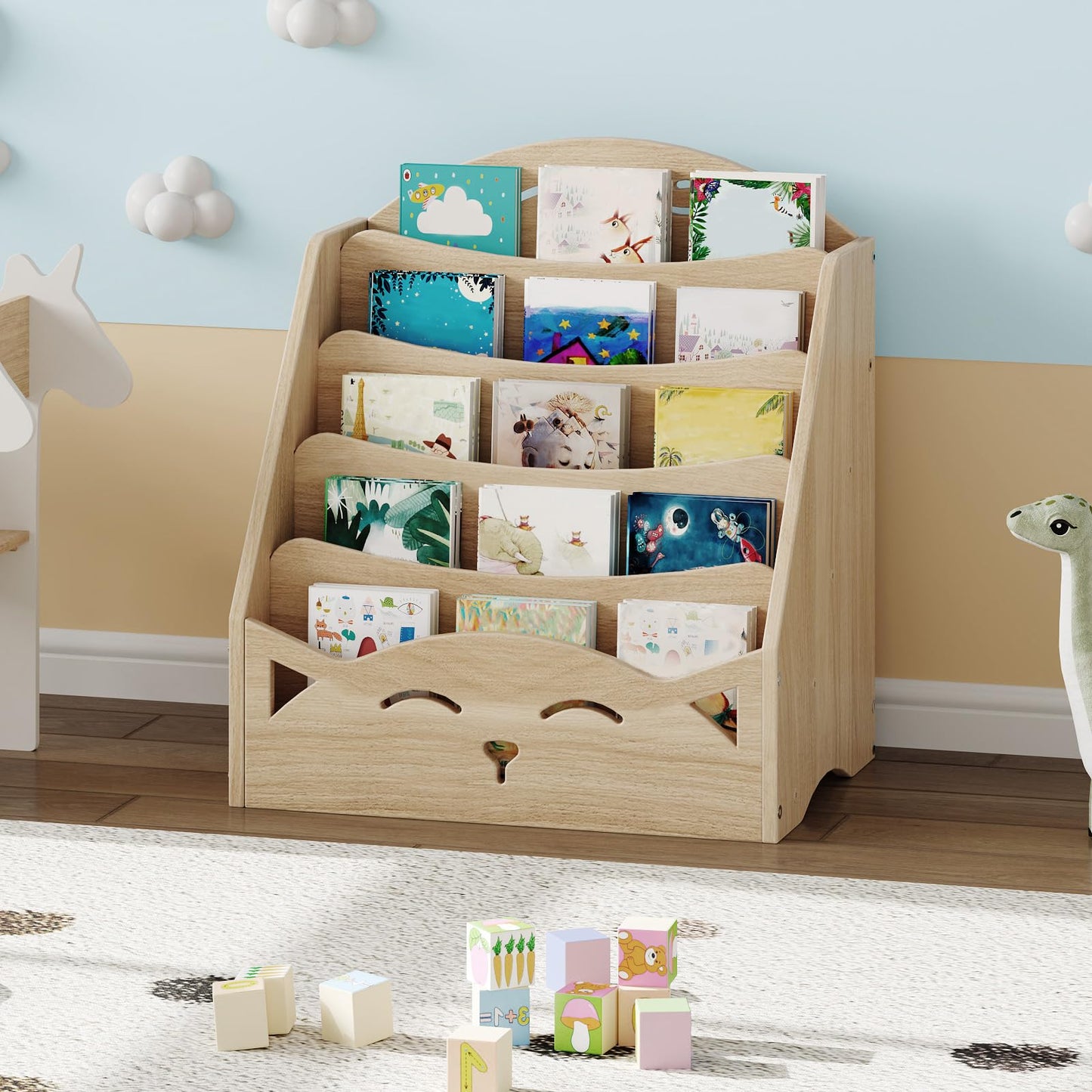 HOOBRO Kids Bookshelf, 5-Tier Book Shelf for Kids Room, Toddler Bookshelf, Baby Bookcase Display Shelves, Kid Book Rack Storage for Playroom and Nursery, Boys & Girls, Natural NL50CW01