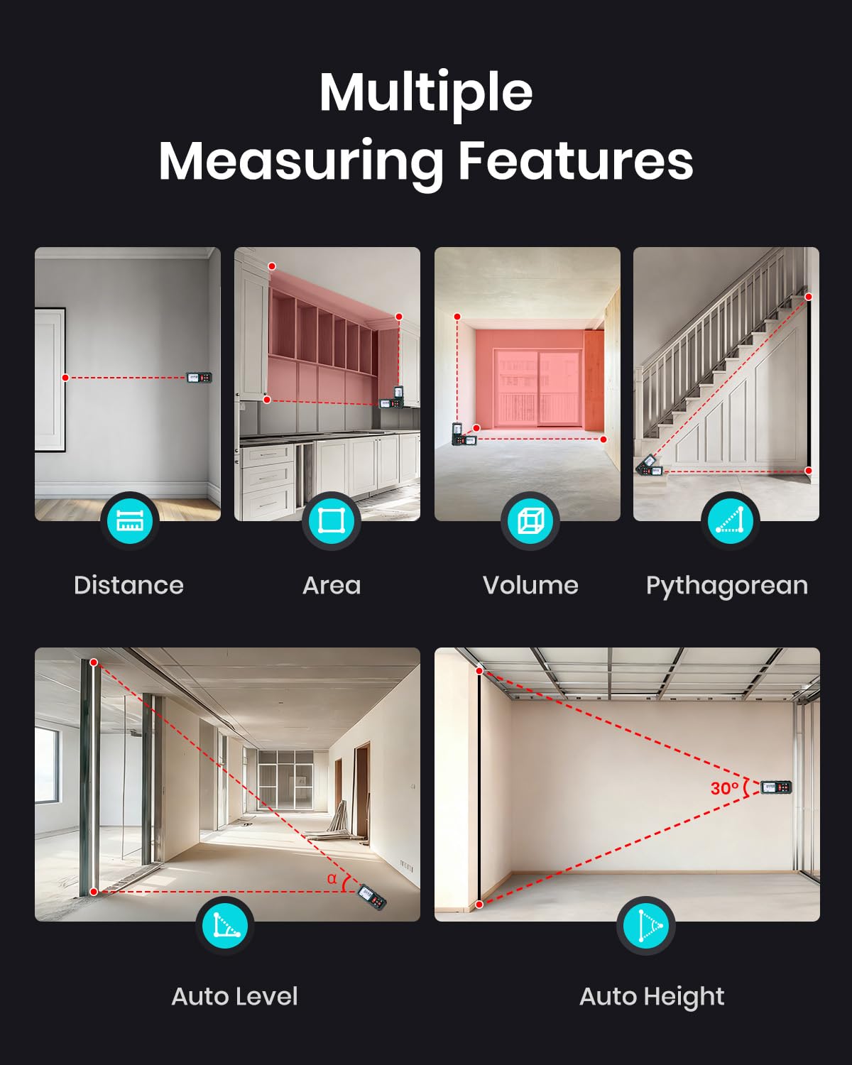 229Ft Laser Measure Device, Mileseey Digital Laser Tape Measure with Upgraded Electronic Angle Sensor, ±2mm Accuracy, Area Measurement,Volume and Pythagoras, Backlit LCD,Mute, Battery Included