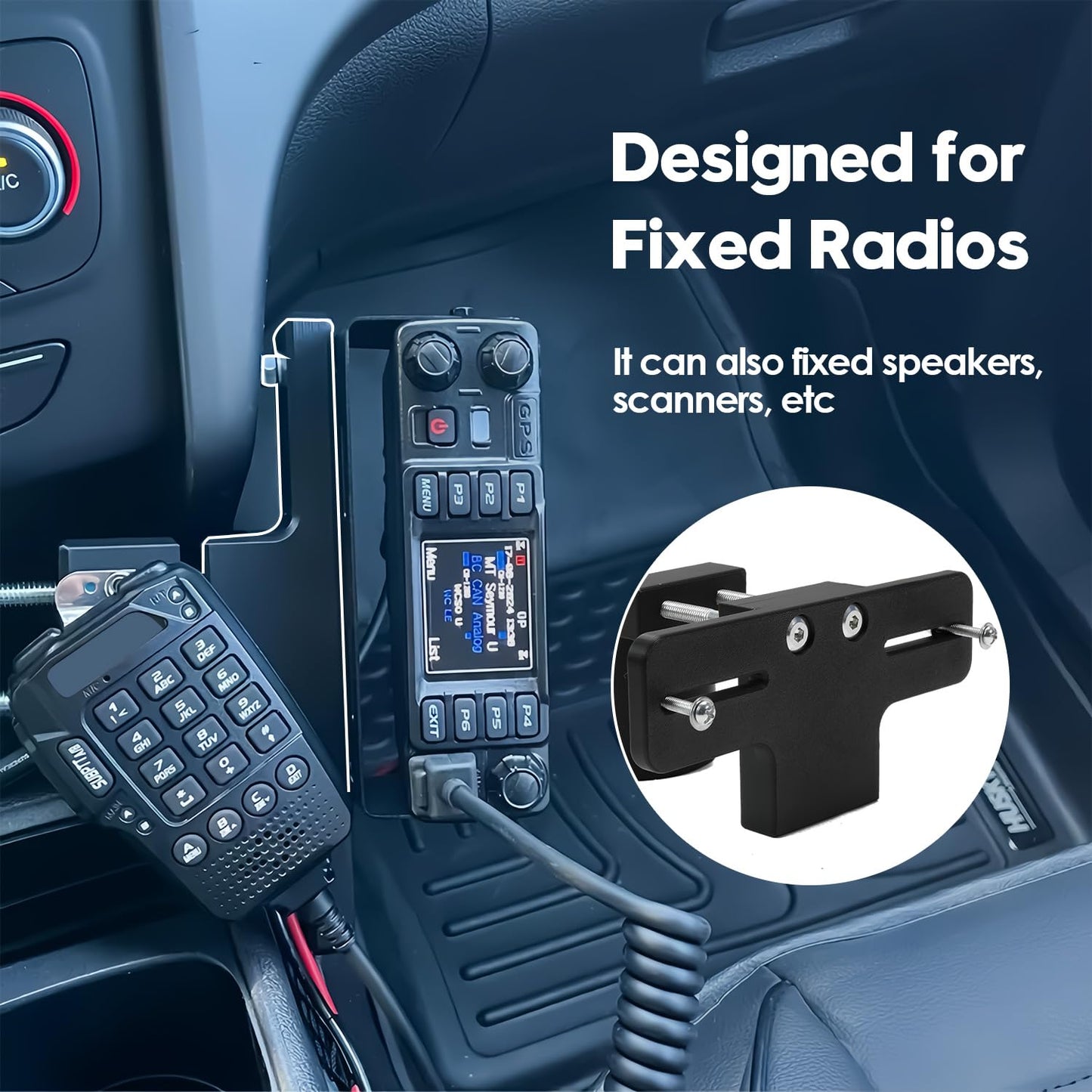 Upgrade Cup Holder RadioMount - Clamping Mount, Drinks Cup Holder Mount CB Radio Mounting Brackets Fit for Ham CB Pro Satellite Radio & All Universal 2 Hole fit AMPS Pattern mounting Device