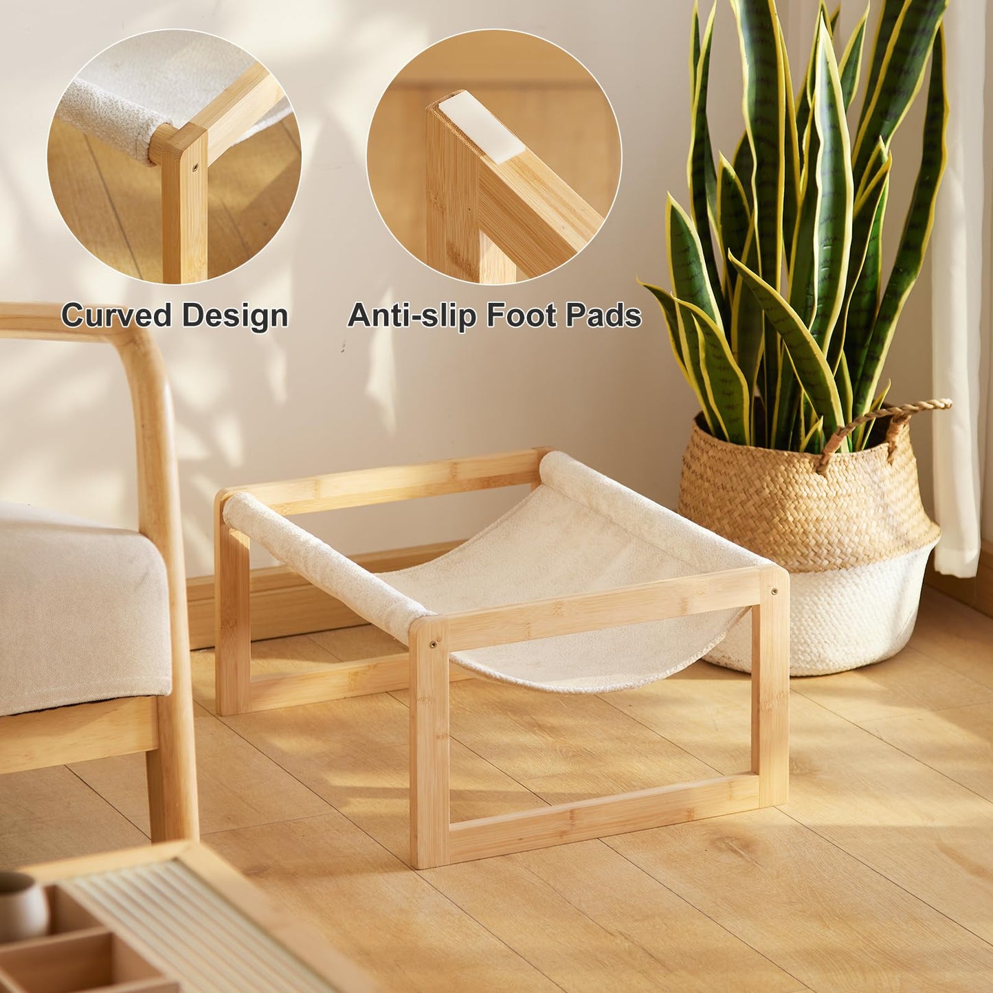 kiplant Large Cat Hammock Bed, Bamboo Wood Elevated Pet Hammock for Outdoor, 21 X 16.5 Inch Suitable for Kitty, Puppy, Rabbit, Bunny and Small Animal