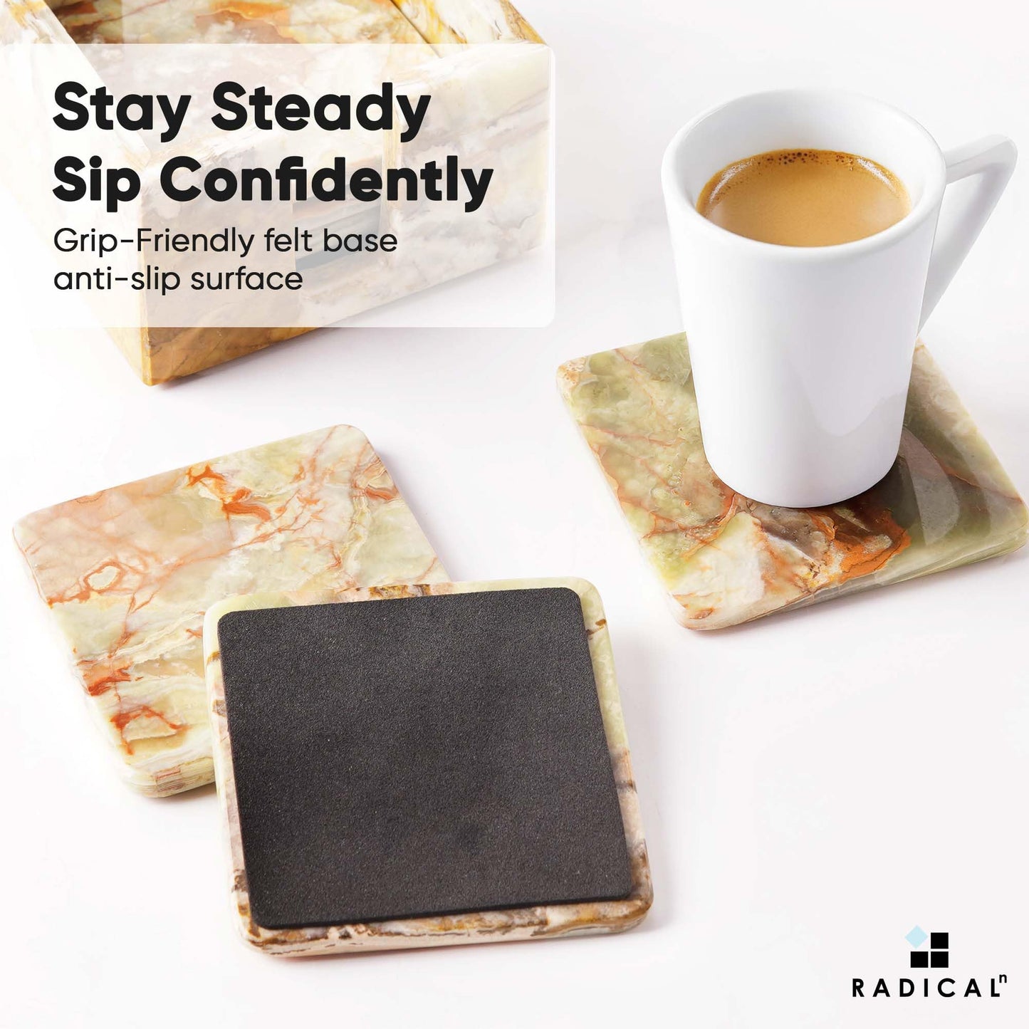 Radicaln Marble Coasters for Drinks Green Square 3.5 Inches Handmade Outdoor Coasters for Patio Table & Table décor - Housewarming Gift for Home & Kitchen