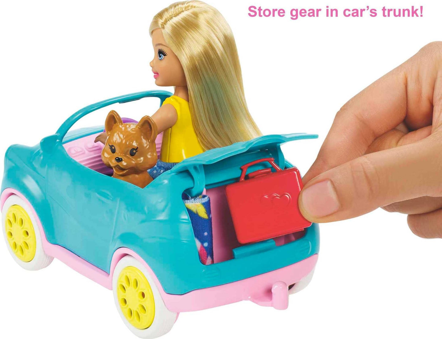 Barbie Club Chelsea Toy Car & Camper Playset, Blonde Chelsea Small Doll, Puppy & 10+ Accessories, Unhitch & Open for Campsite