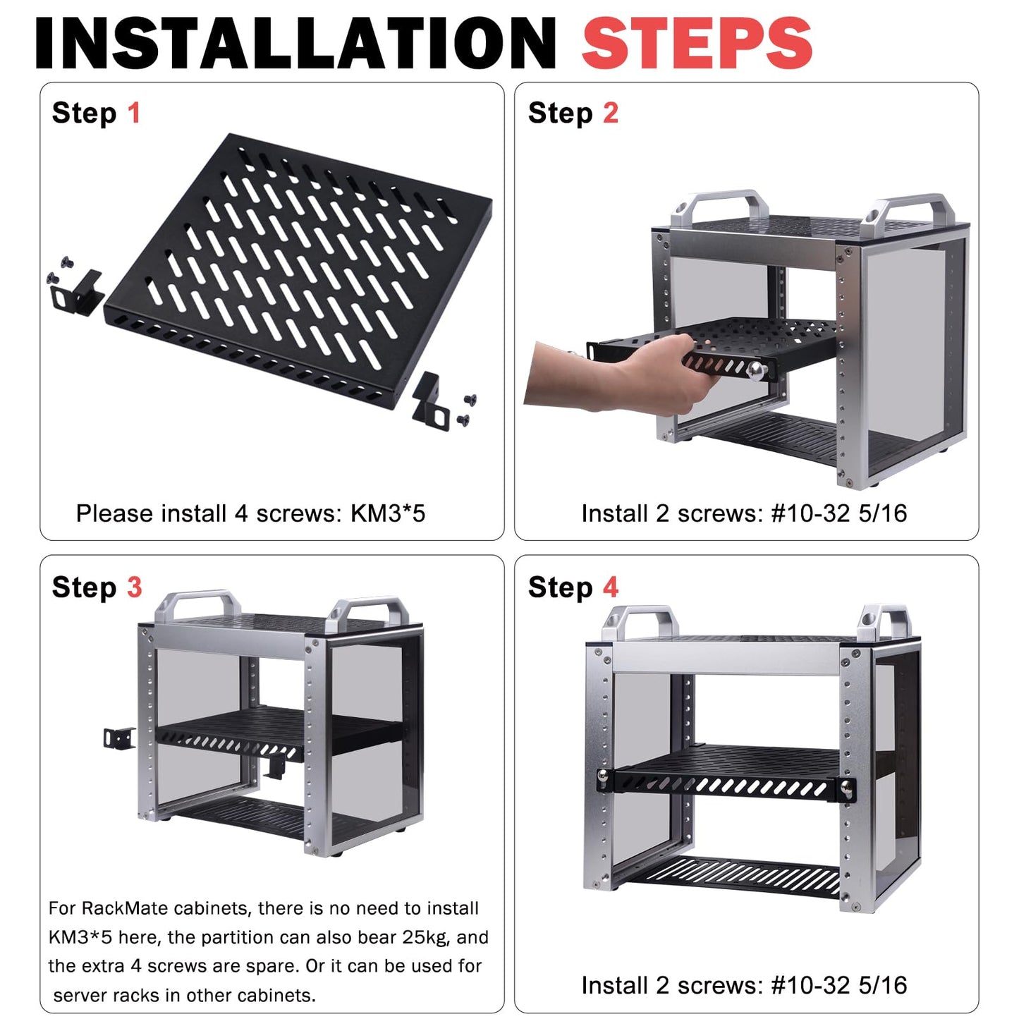 GeeekPi 0.5U Heavy Duty Server Rack for DeskPi RackMate T1/T0 Server Rack and 10" Network Cabinet Server Rack, Perforated Design, 25kg Load Capacity, Black