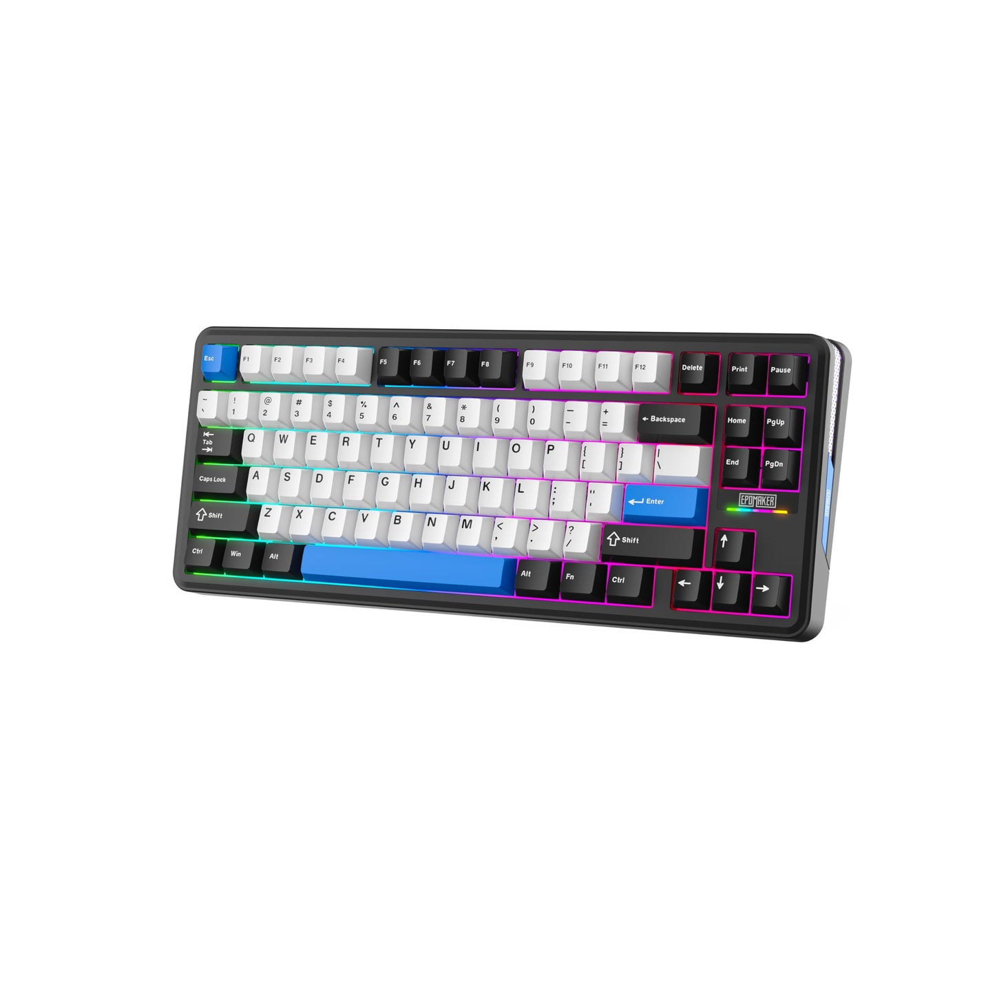 EPOMAKER TH85 QMK/VIA Wireless Mechanical Keyboard, USB/2.4Ghz/Bluetooth Gaming Keyboard, Hot Swappable Custom Keyboard, Gasket Creamy Keyboard for PC/Mac/Office/Gaming (Black&White&Blue)