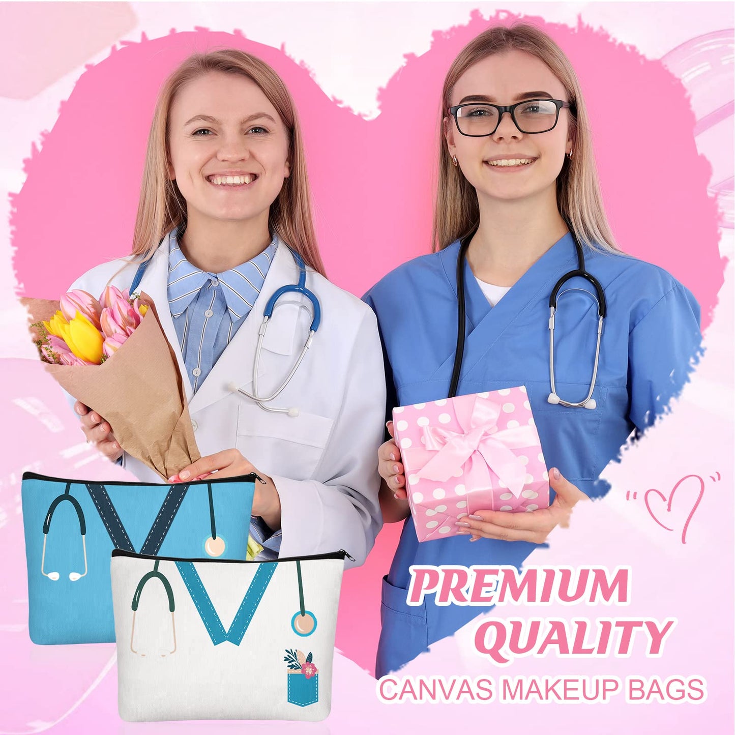 Sabary 20 Pcs Nurse Appreciation Gifts Bulk Nurse Makeup Canvas Bag with Zipper Thank You Sign Cosmetic Bags Cute Nursing Assistant Travel Nursing Pouch for Christmas