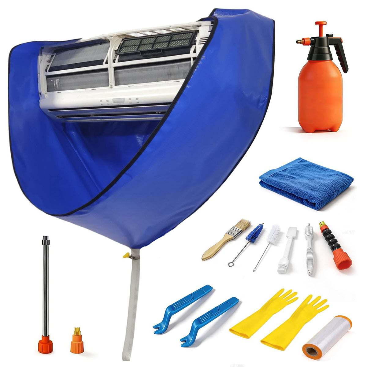 ZSPLIT-MAIR Mini Split Heat Pump Cleaning Kit, Professional Splash Guard AC Cleaning Cover Bag with 2L Pressure Pump Sprayer, Air Conditioner Cleaner Kit for Heat Pumps, Blue L