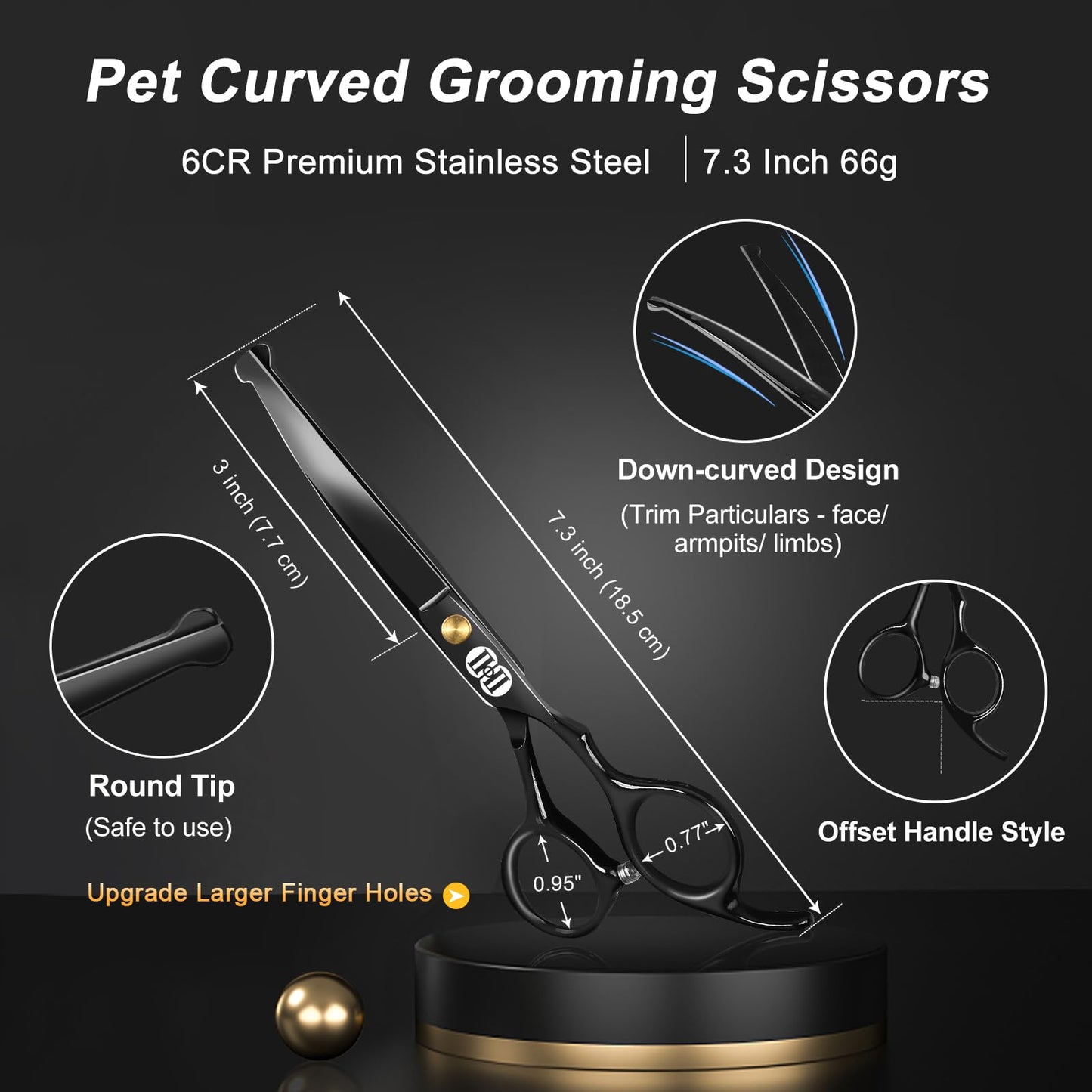 CIICII Dog Grooming Scissors Kit, 10-in-1 Professional Pet Grooming Scissors Set with Safety Round Tip (Dogs/Cat Hair Cutting Trimming Thinning Shears with Curved Scissors) for DIY Home Salon (Black)